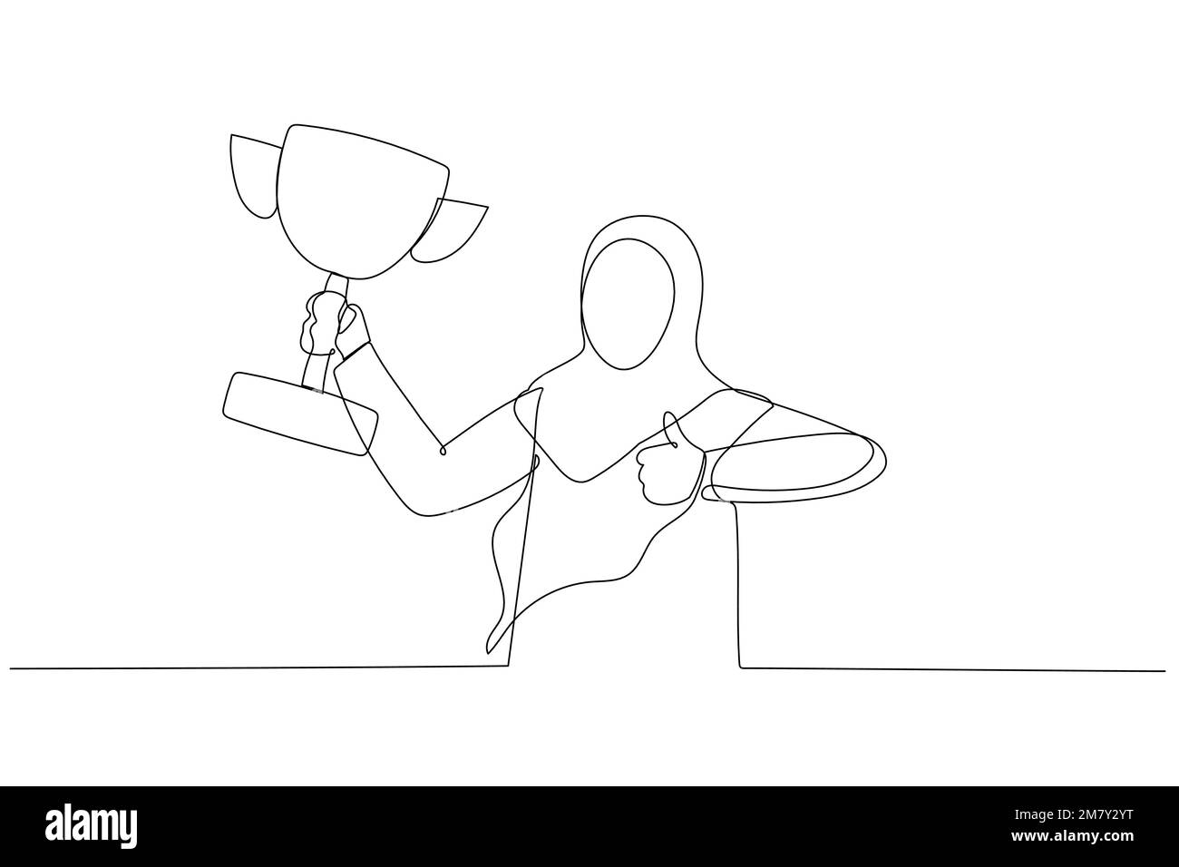 Caricature de la femme d'affaires musulmane champion obtenir un prix célébrant l'archievement. Design de style art continu Illustration de Vecteur