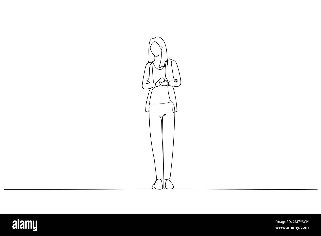 Dessin animé d'une belle femme d'affaires qui ressemble à un modèle debout et posé. Un style d'art sur une ligne Illustration de Vecteur