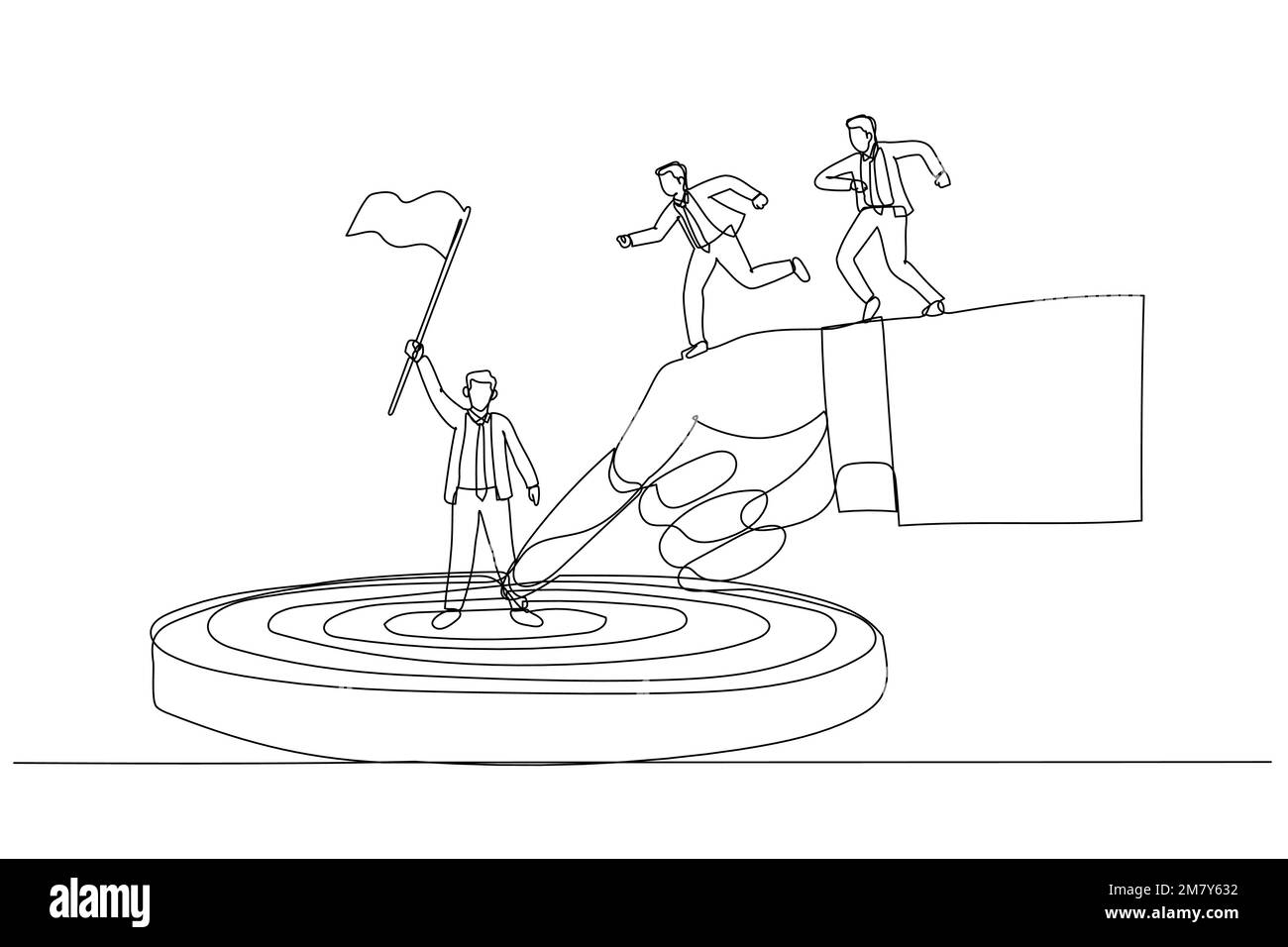 Illustration de la grande main aidant l'homme d'affaires à atteindre la cible d'affaires métaphore de la coopération. Design unique de style art continu Illustration de Vecteur