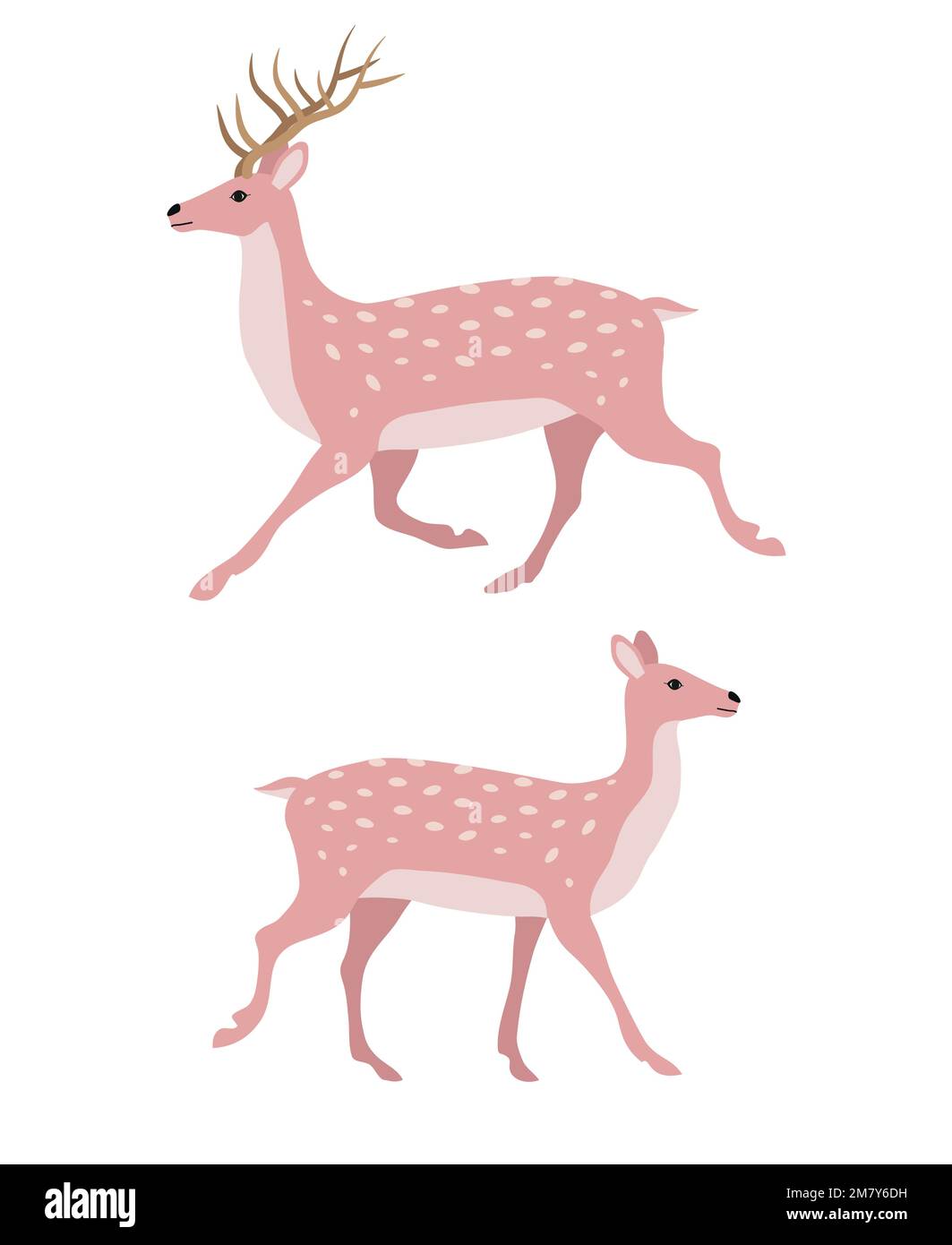 Vector deux cerf rose plat dessiné à la main Illustration de Vecteur