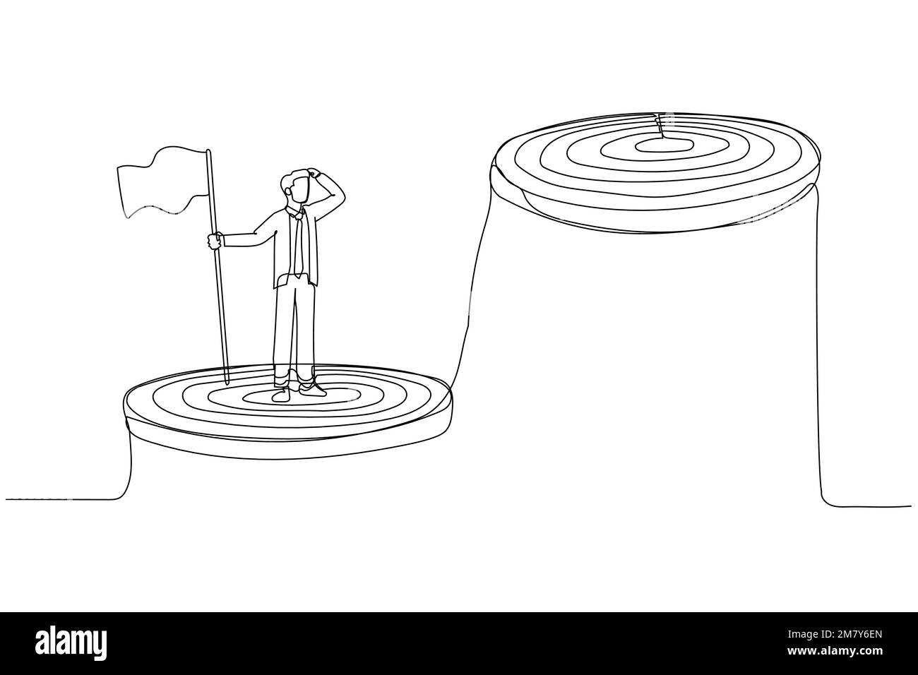 Illustration de l'homme d'affaires monter sur l'échelle pour atteindre l'objectif et à la recherche de la prochaine étape plus grande. Design de style art simple Illustration de Vecteur