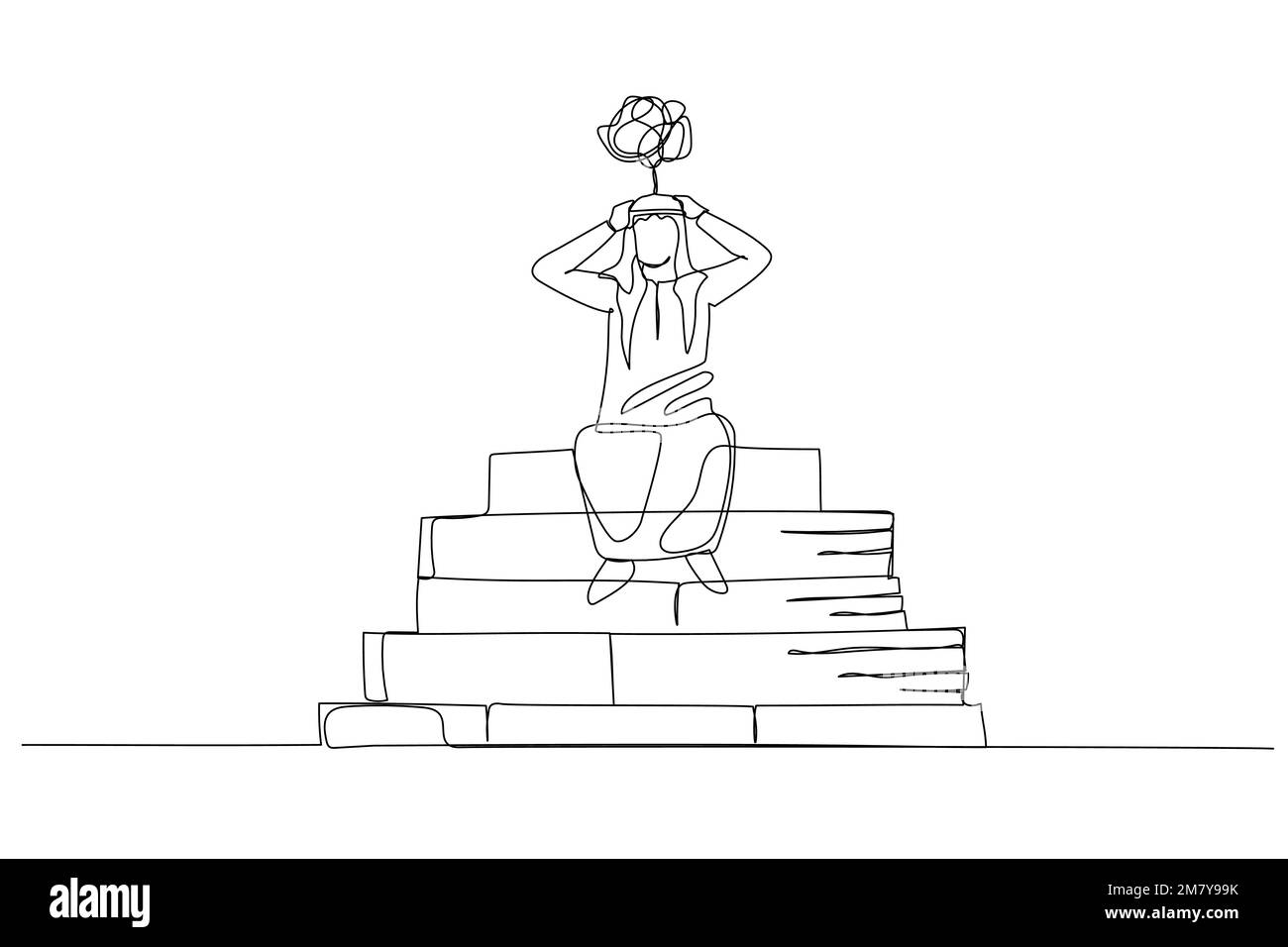 Illustration de l'homme arabe souligné à cause de la paperasserie. Un design de style art continu Illustration de Vecteur