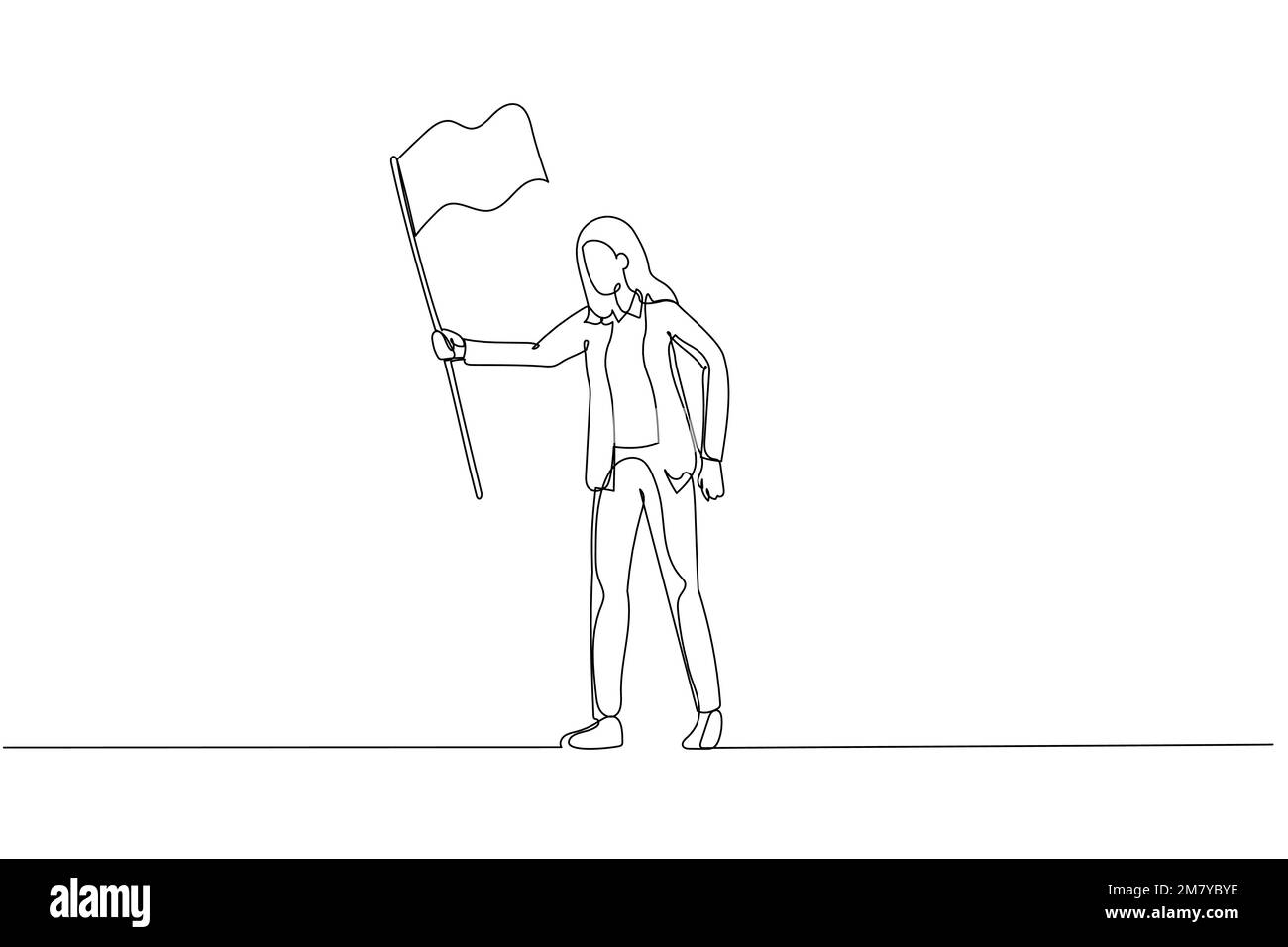Dessin d'une triste femme d'affaires agitant le drapeau blanc métaphore de la reddition et abandonner. Design en ligne continue Illustration de Vecteur