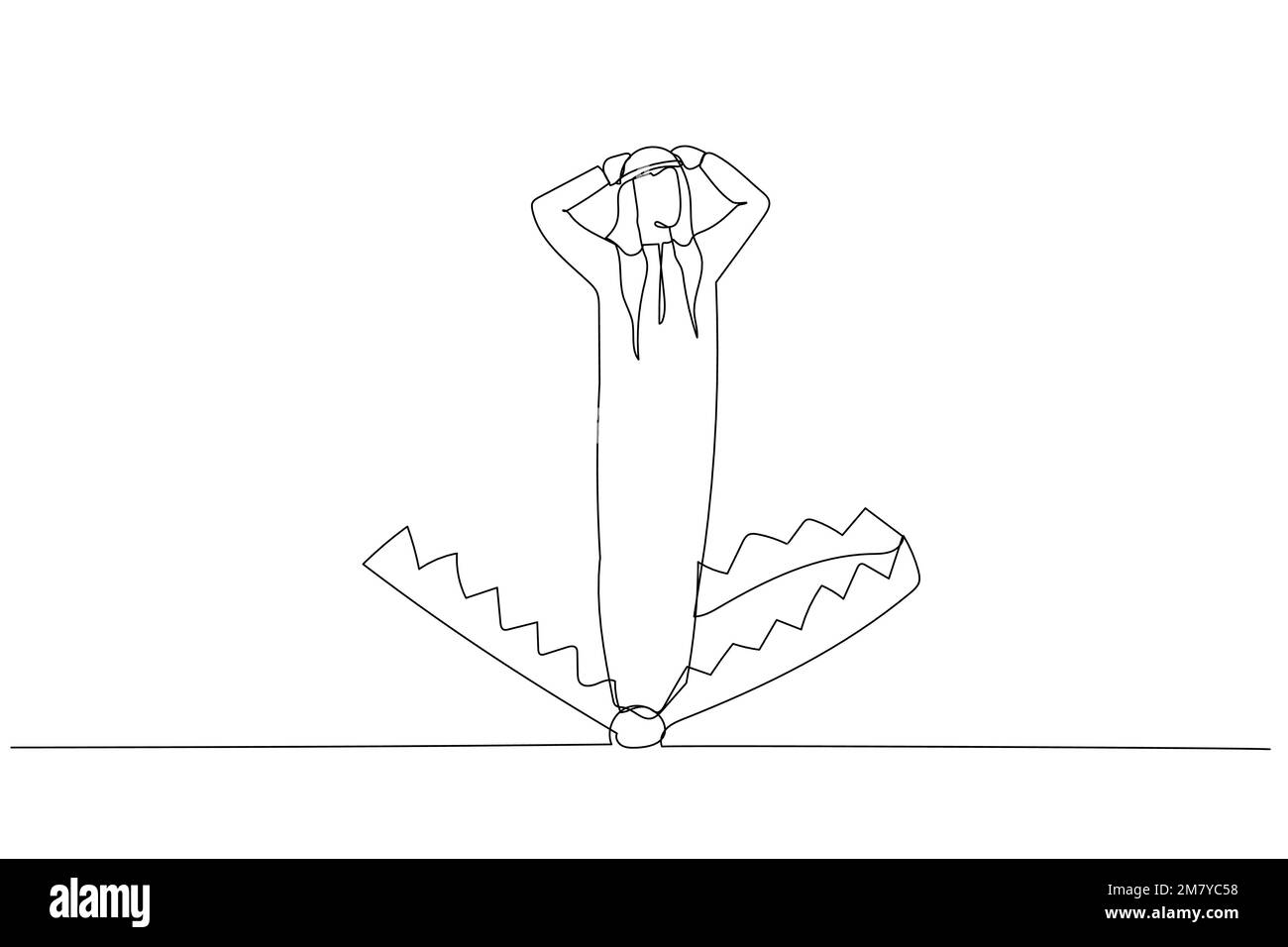 Illustration de l'homme arabe debout pris dans le piège de la souris métaphore du risque commercial. Un design de style art continu Illustration de Vecteur
