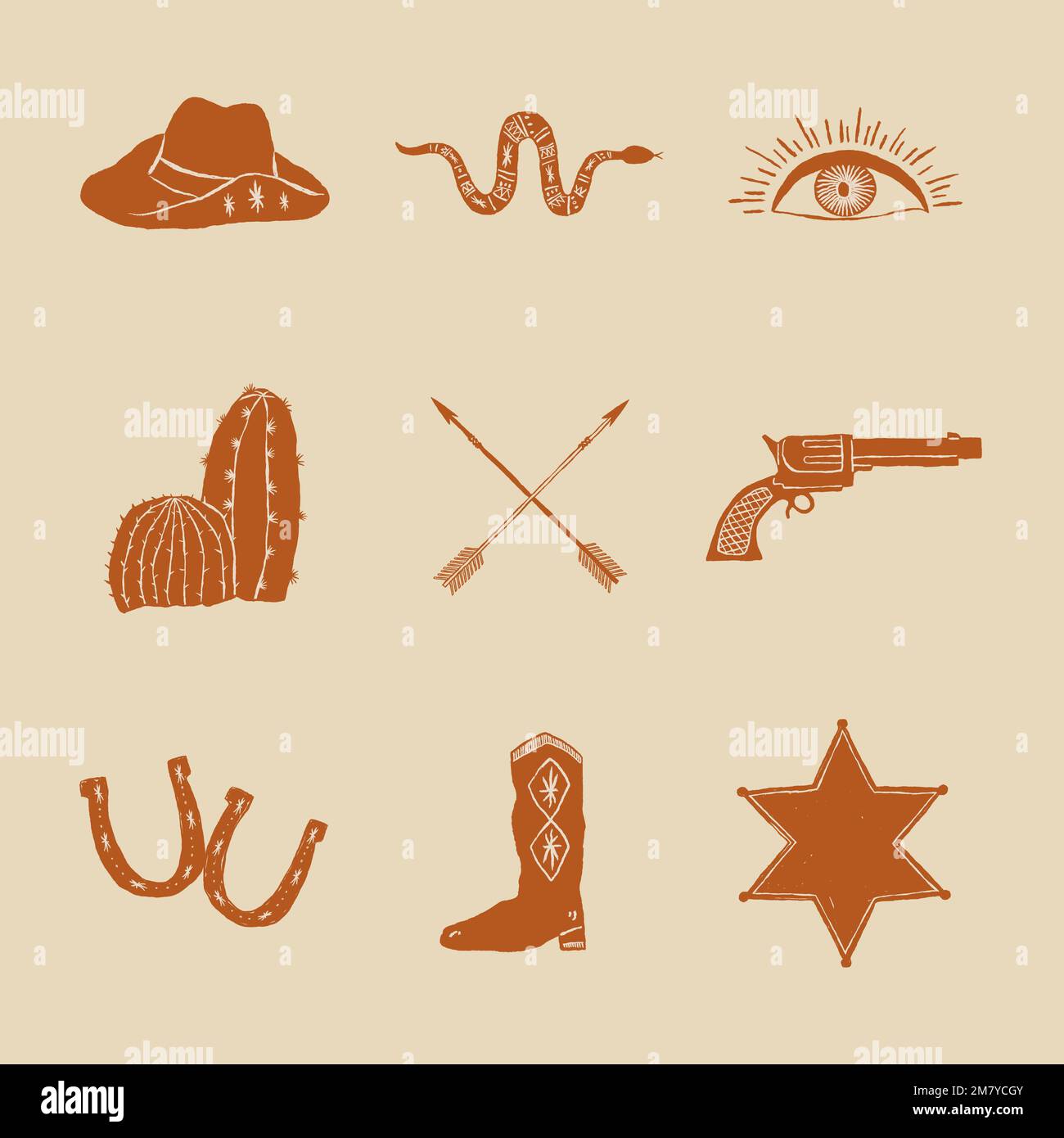 Ensemble de vecteurs avec logo Doodle Cowboy Illustration de Vecteur
