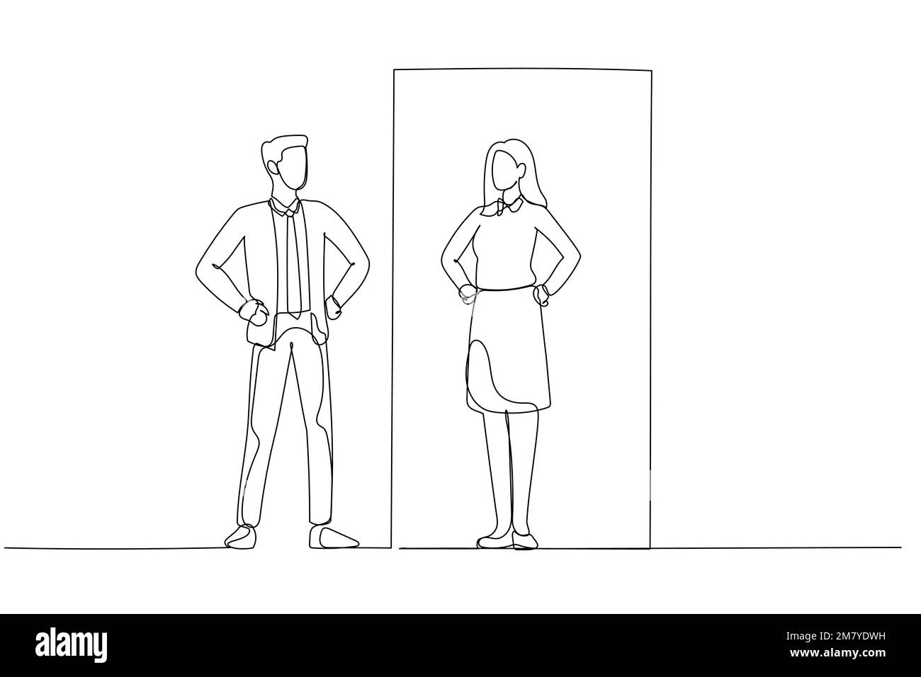 Dessin d'homme d'affaires regardant le genre opposé de soi sur la réflexion de miroir. Design unique de style art continu Illustration de Vecteur