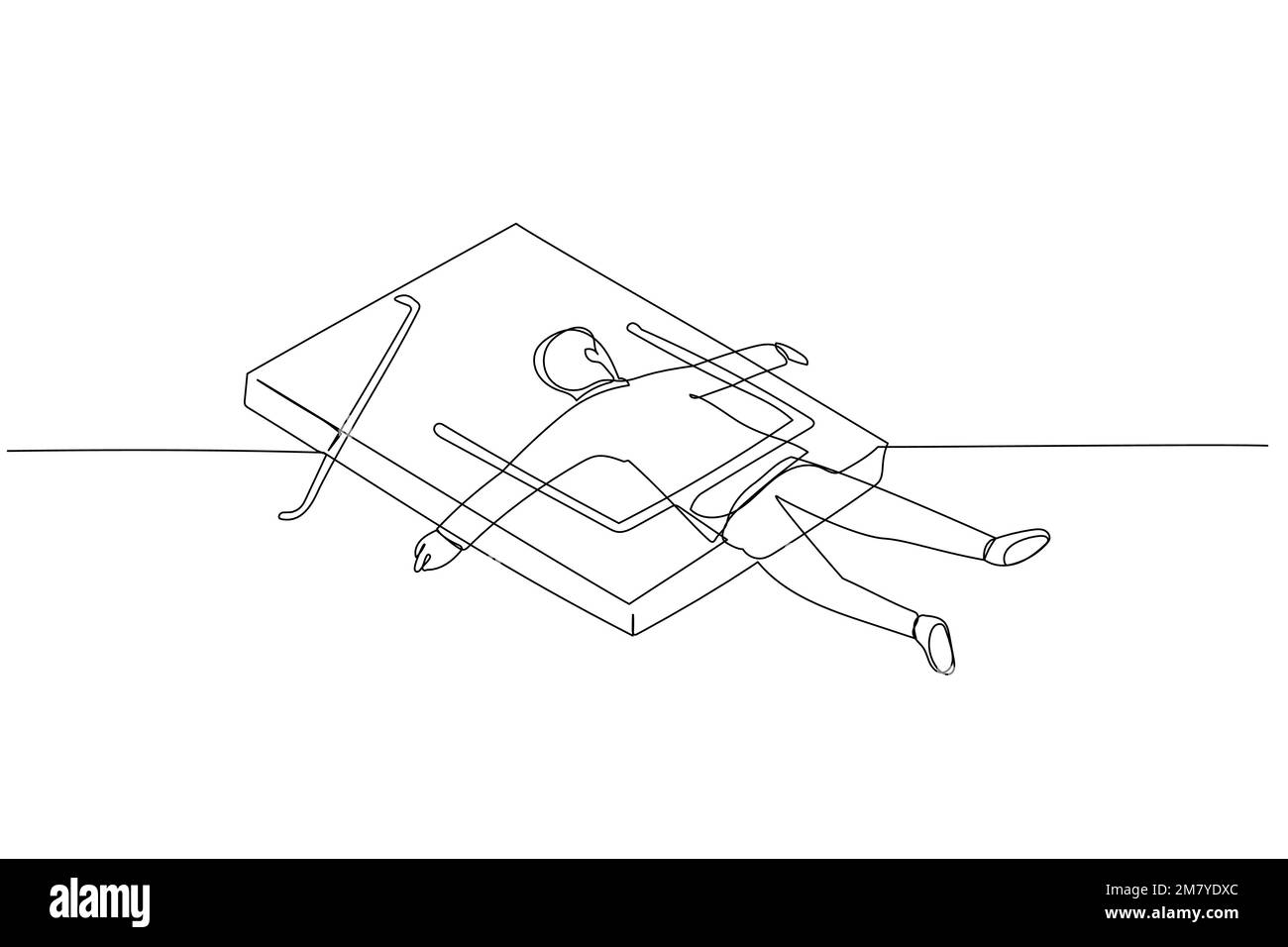 Le dessin animé d'un homme d'affaires s'est retrouvé pris à la porte dans la métaphore du piège des affaires de mousetrap. Design de style art à une ligne Illustration de Vecteur