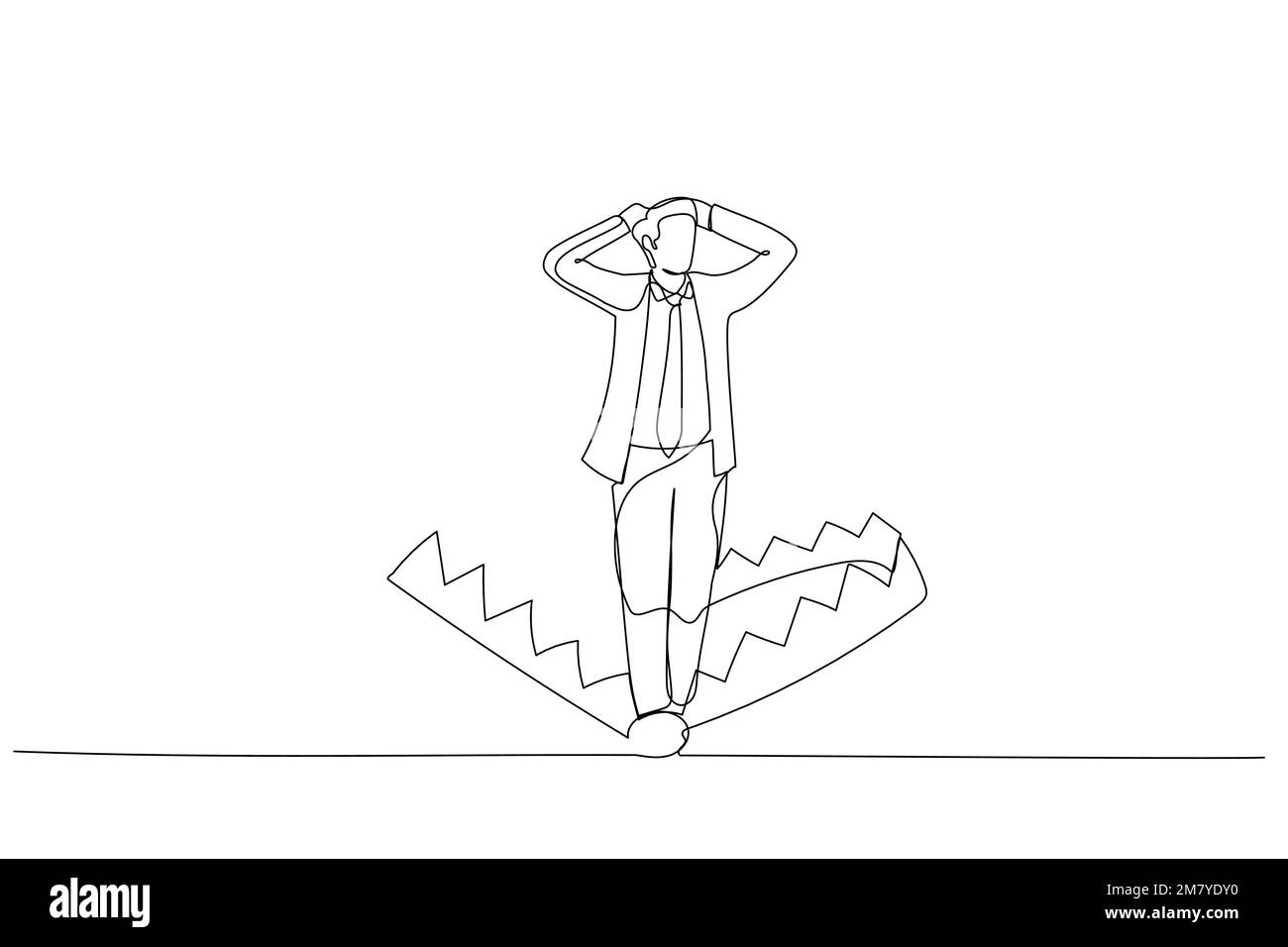 Dessin d'un homme d'affaires debout pris dans le piège de la souris métaphore du risque d'affaires. Design unique de style art continu Illustration de Vecteur