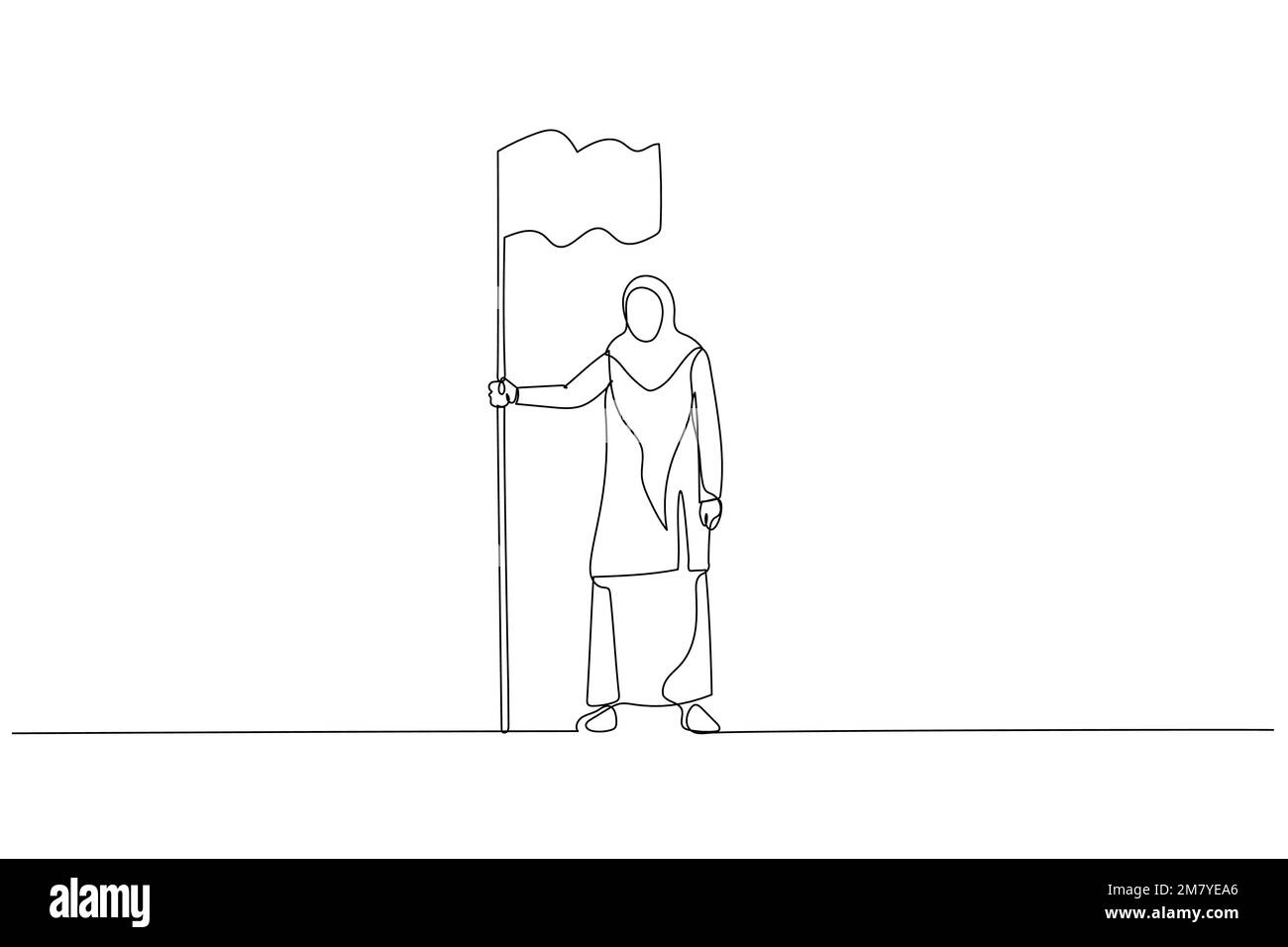 Le dessin d'une femme musulmane drapeau de retenue d'entreprise montre la réalisation d'objectif montrant le leadership. Design unique en continu Illustration de Vecteur