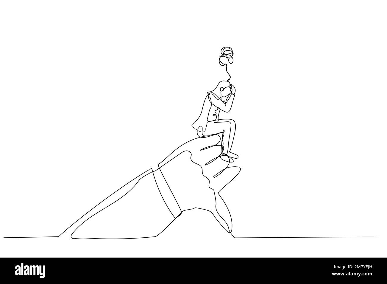 Caricature d'une femme d'affaires triste et stressée de penser à l'évaluation du feedback négatif du responsable. Design de style art simple Illustration de Vecteur