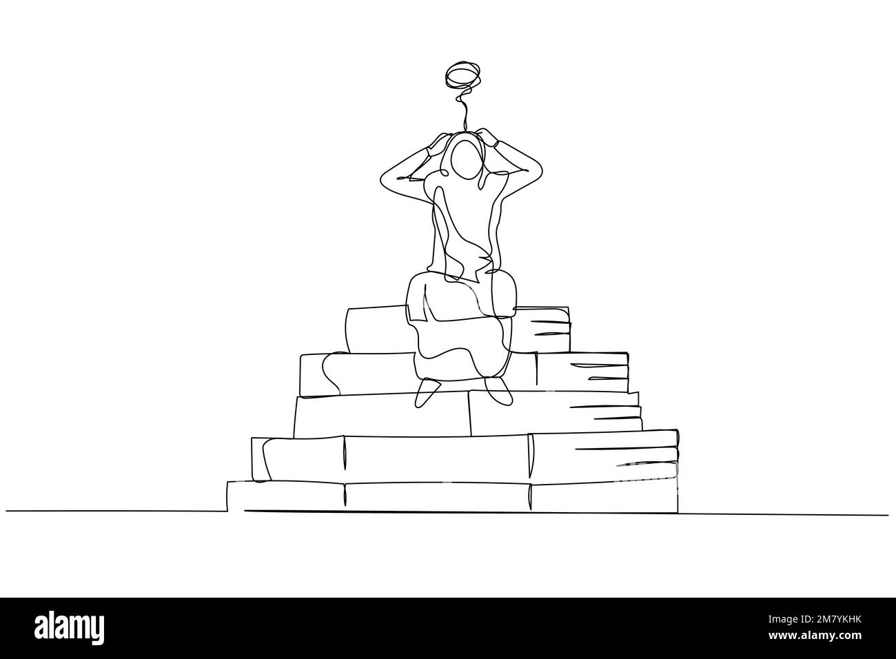 Caricature de la femme musulmane a souligné à cause de la paperasserie. Design unique en continu Illustration de Vecteur