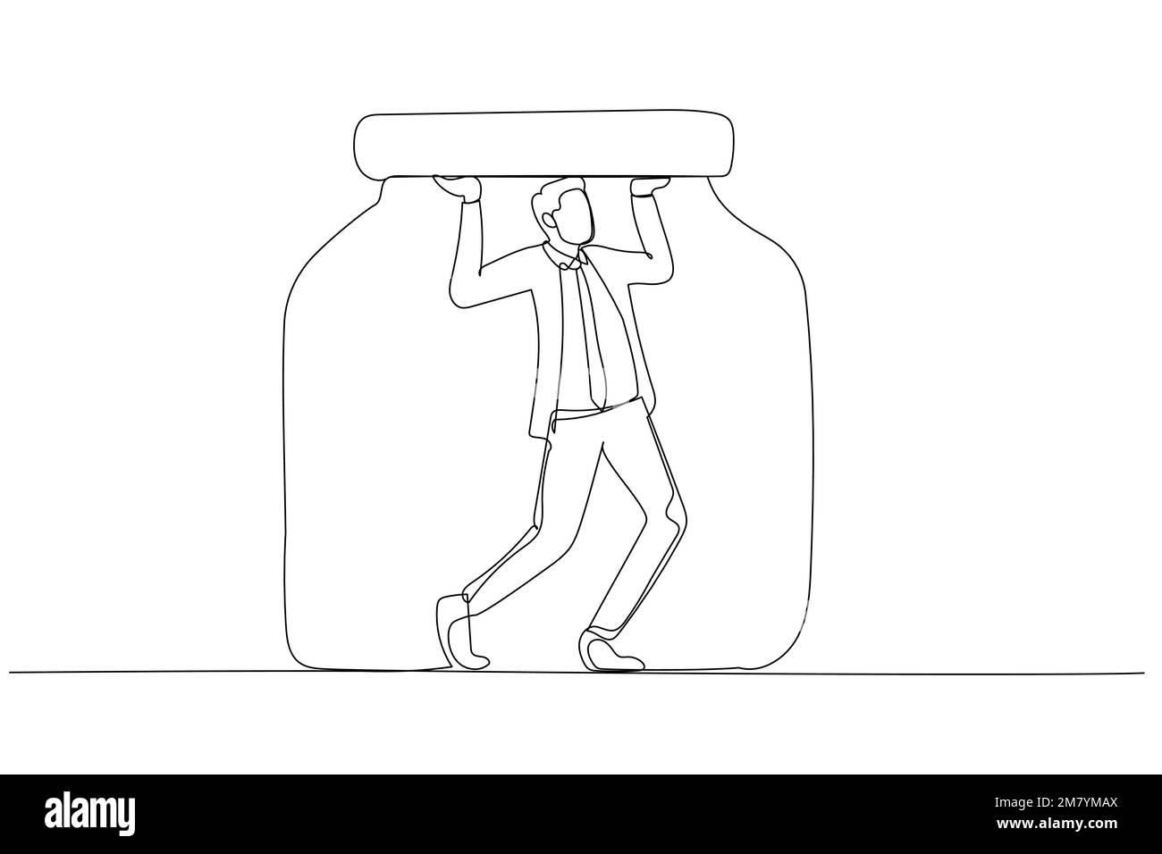 Caricature d'homme d'affaires piégé dans un concept de limitation des affaires. Design de style art à une ligne Illustration de Vecteur