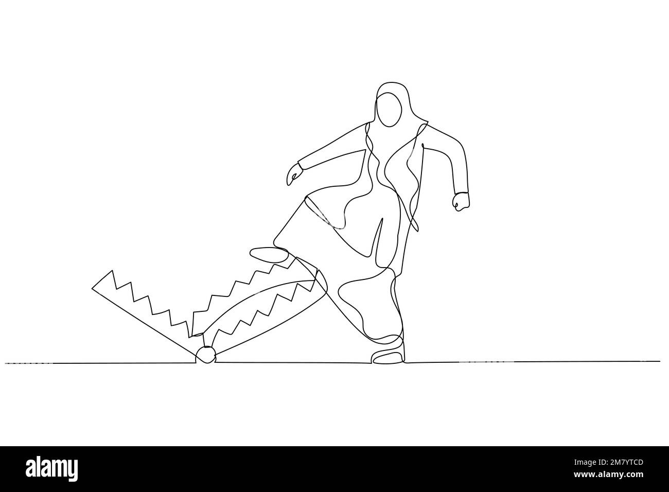 Illustration de la femme d'affaires musulmane marchent soigneusement dans le piège de souris concept de risque d'affaires. Design unique de style art continu Illustration de Vecteur