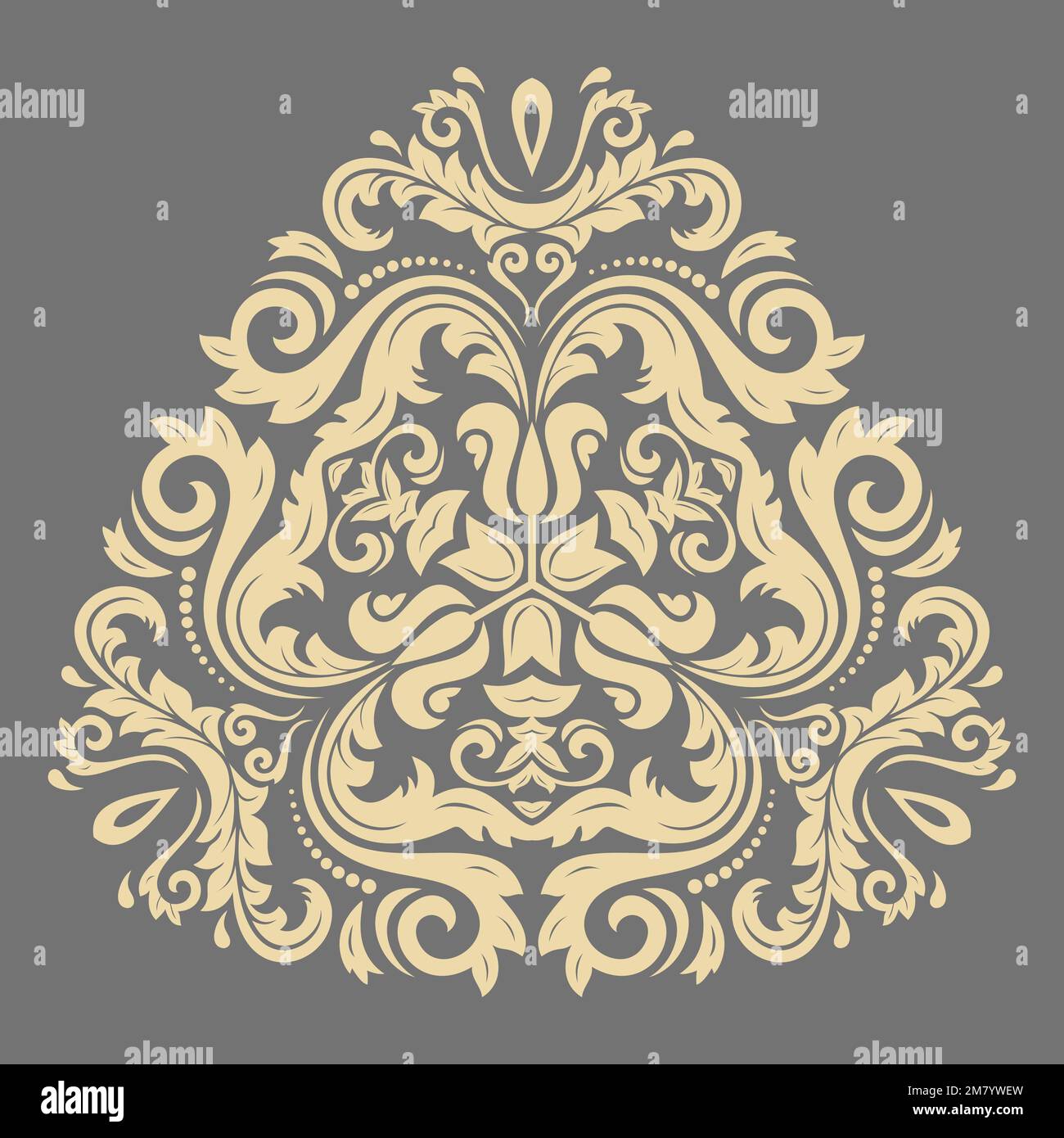 Décoration élégante triangulaire dorée vintage de style classique. Motif traditionnel abstrait avec éléments orientaux. Motif vintage classique Banque D'Images