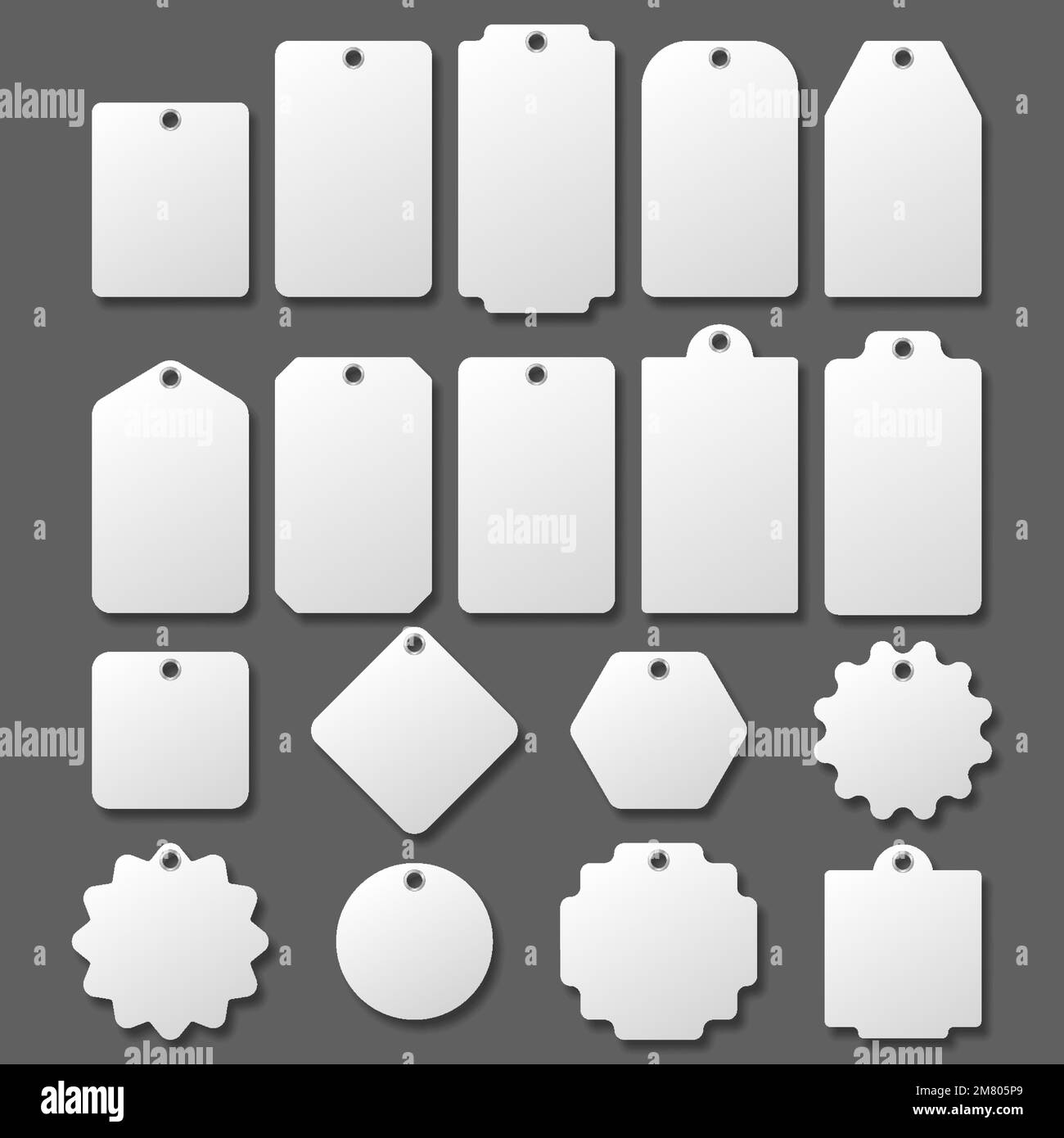 Étiquettes de prix vierges en papier blanc ou étiquettes cadeau de différentes formes. Modèle d'étiquettes vierges. Jeu d'étiquettes de prix. Illustration vectorielle. SPE 10. Illustration de Vecteur