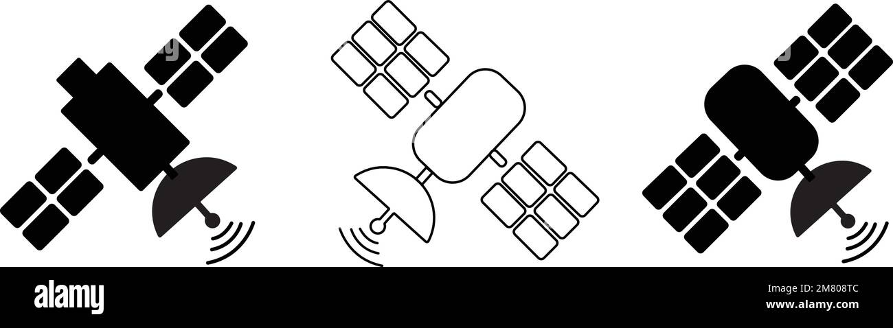 Collection d'icônes satellite sur fond blanc. Les pictogrammes de diffusion définissent l'illustration vectorielle Illustration de Vecteur