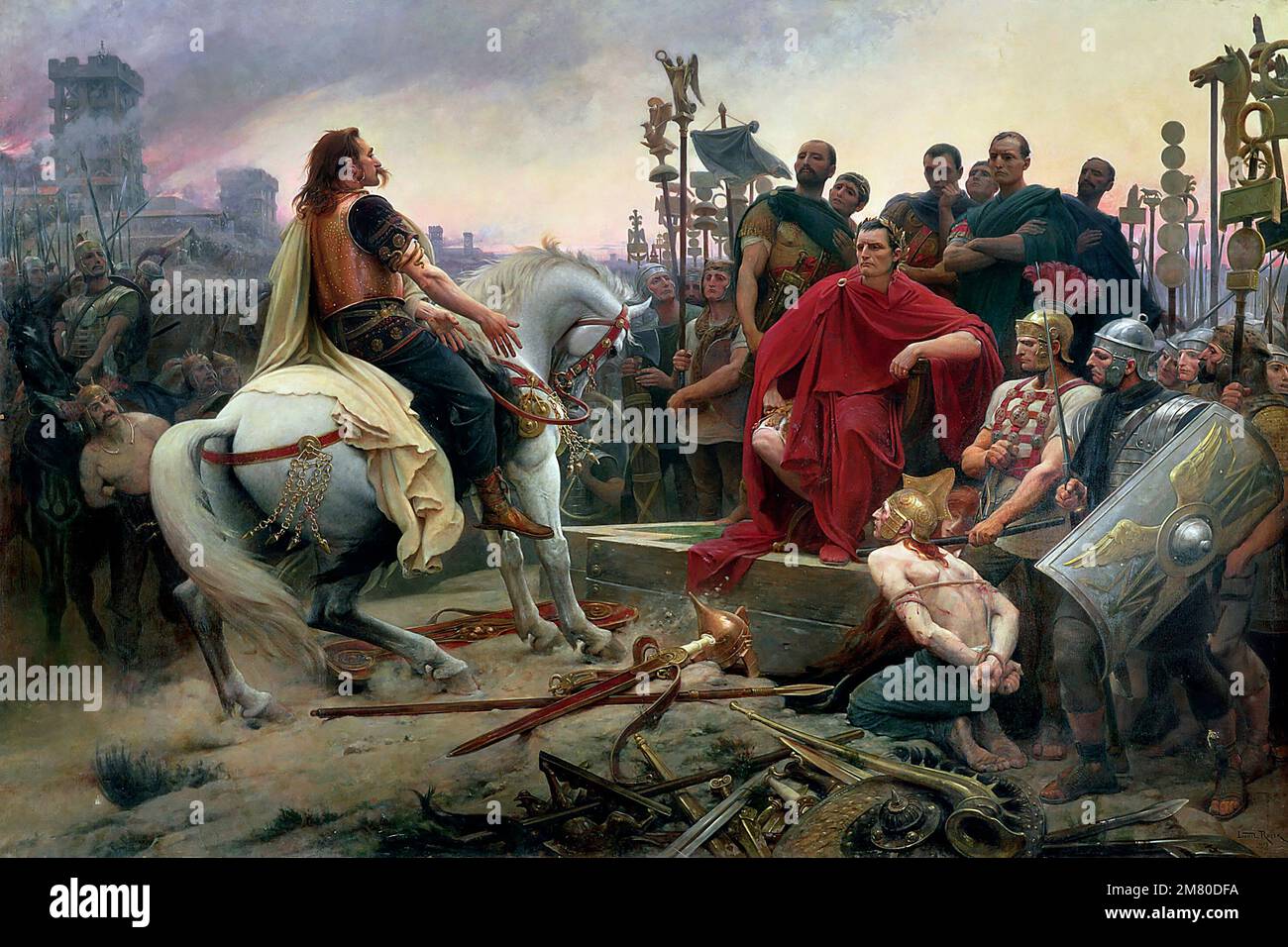 Vercingetorix (c. 80-46 av. J.-C.). Une peinture intitulée « Vercingetorix jette ses bras aux pieds de Jules César » par Henri-Paul Motte (1846–1922), huile sur toile, 1899 Banque D'Images
