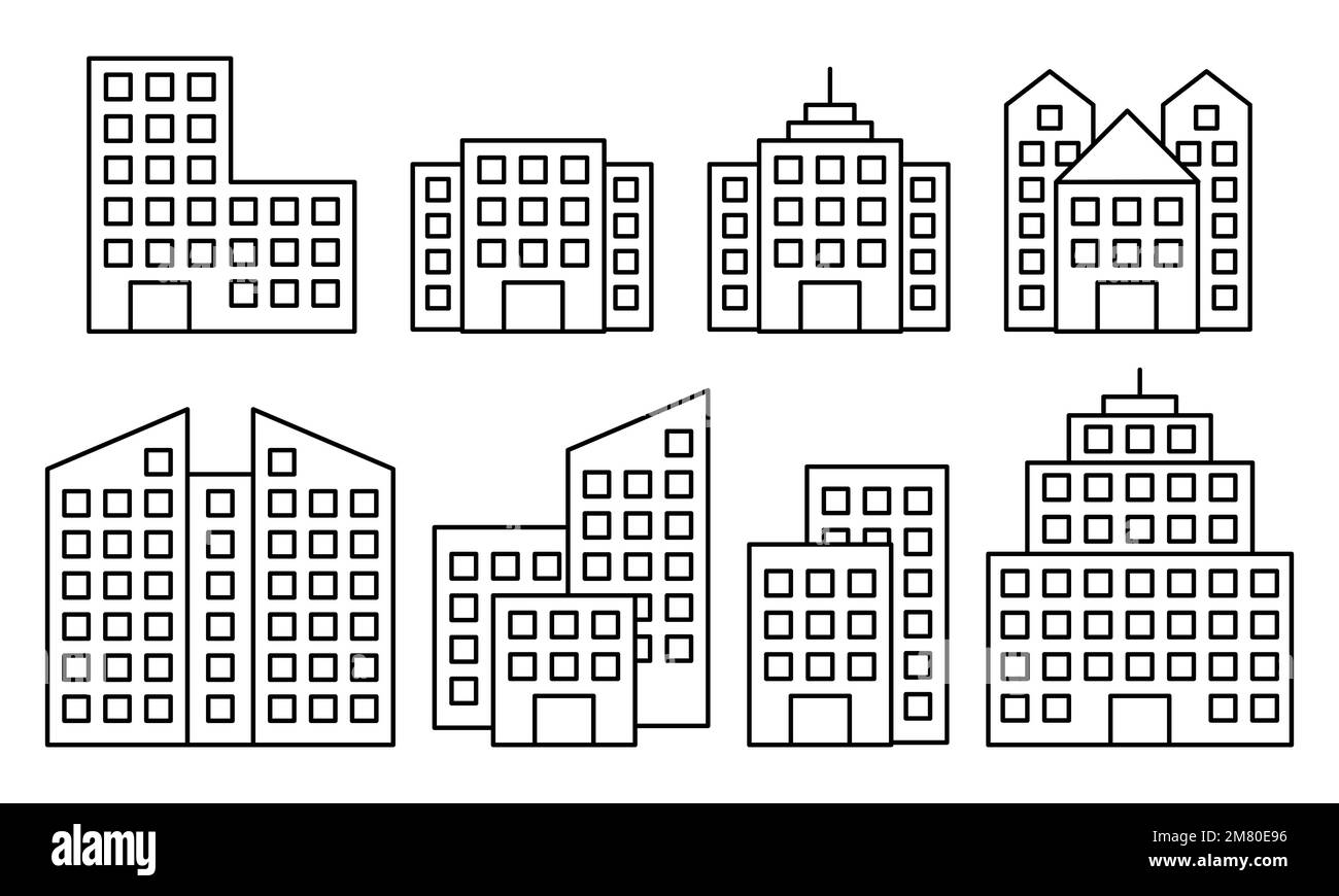 Ensemble d'icônes de ligne de bâtiments. Concept d'architecture. Peut être utilisé pour des sujets tels que le bureau, la ville, l'immobilier. Illustration vectorielle. SPE 10. Illustration de Vecteur