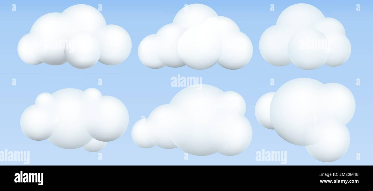 ensemble de 3d nuages. Icônes de nuages réalistes. 3d formes géométriques. Illustration vectorielle. SPE 10. Illustration de Vecteur