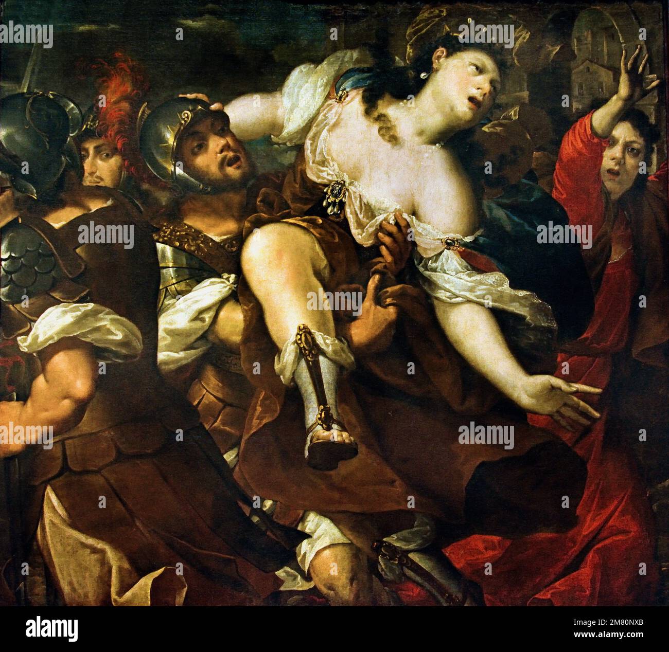 L'ENLÈVEMENT DE HELEN 1630 et 1640 auteur inconnu école italienne, Lombard ( Helen était l'épouse de Menelaus, le roi de Sparta, mais elle a été enlevée par le prince de Troie Paris et emmenée à Troie. Dans certaines versions de l'histoire, elle est peut-être allée volontairement. La guerre de Troie a eu lieu alors que les cités-États grecs ont essayé de capturer Troie, ce qu'ils ont fait après 10 ans. ) Banque D'Images