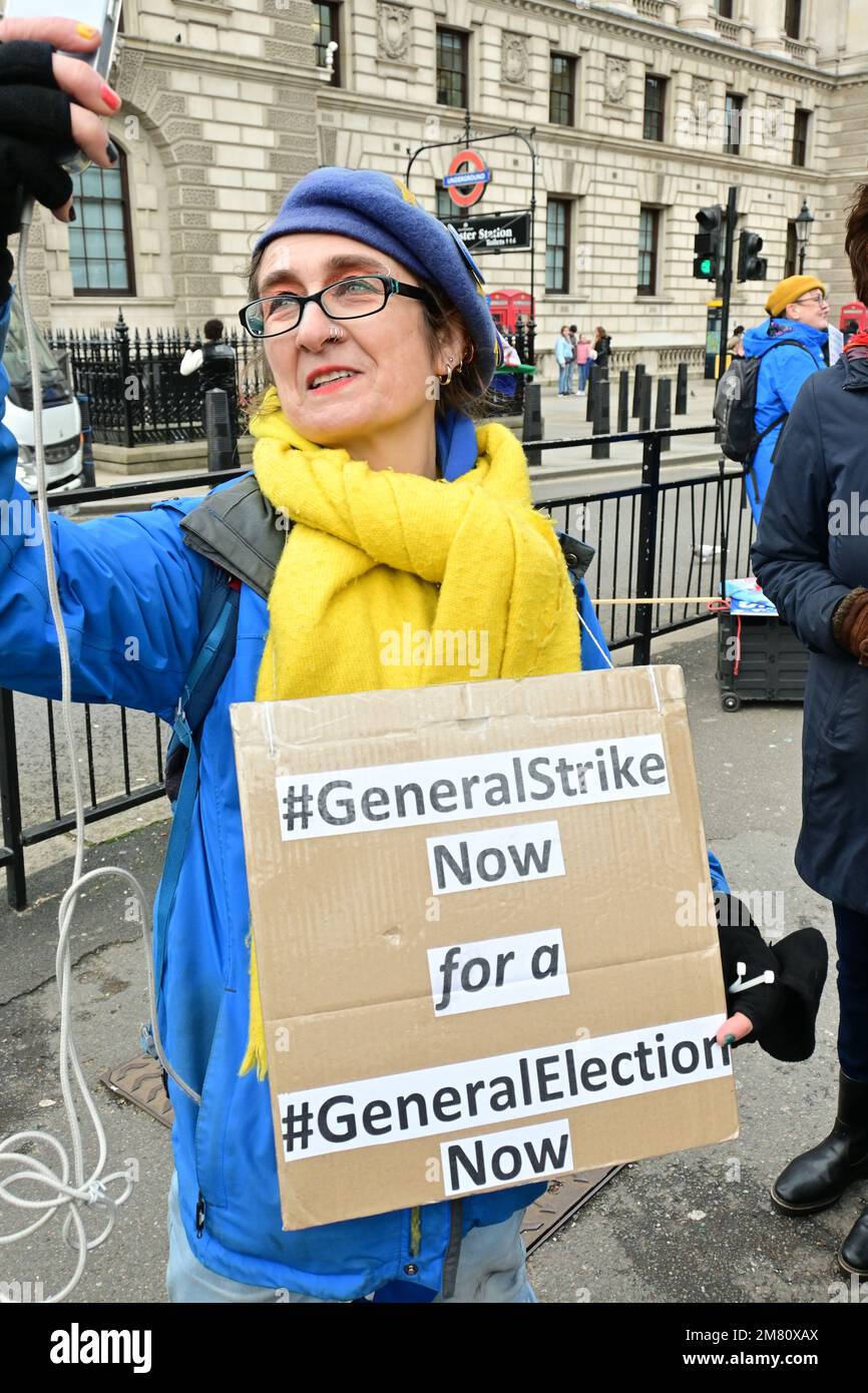 Londres, Angleterre, Royaume-Uni. 11 janvier 2023. Les manifestations hebdomadaires pro-Brexit exigent des élections générales maintenant, Westminster. Banque D'Images