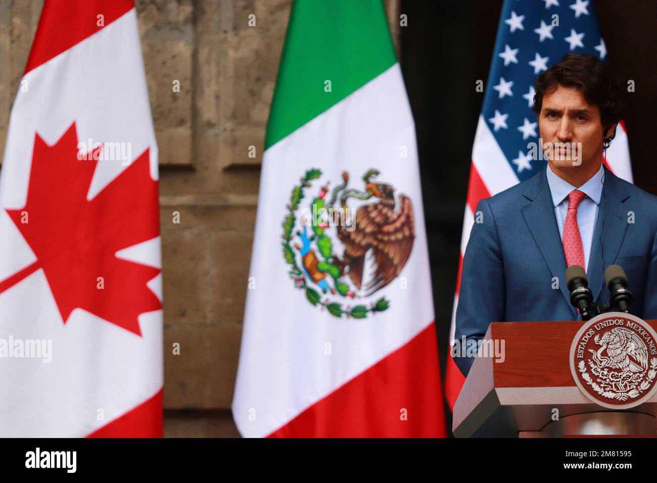 Mexico, Mexique. 10th janvier 2023. Le Premier ministre du Canada, Justin Trudeau, lors du discours du Sommet des dirigeants nord-américains au Palais national. Sur 10 janvier 2023 à Mexico, Mexique. (Photo de Carlos Santiago/ Eyepix Group/Sipa USA) crédit: SIPA USA/Alay Live News Banque D'Images