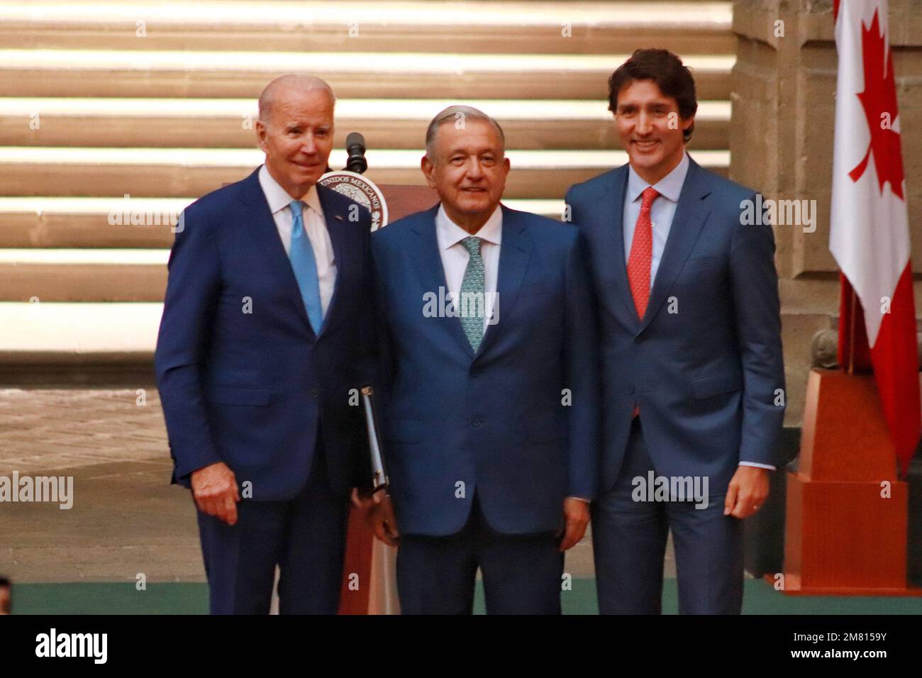 Mexico, Mexique. 10th janvier 2023. Joe Biden, président des États-Unis, Andres Manuel Lopez Obrador, président du Mexique et Justin Trudeau, premier ministre du Canada, lors du discours des médias du Sommet des dirigeants nord-américains au Palais national. Sur 10 janvier 2023 à Mexico, Mexique. (Photo de Carlos Santiago/ Eyepix Group/Sipa USA) crédit: SIPA USA/Alay Live News Banque D'Images