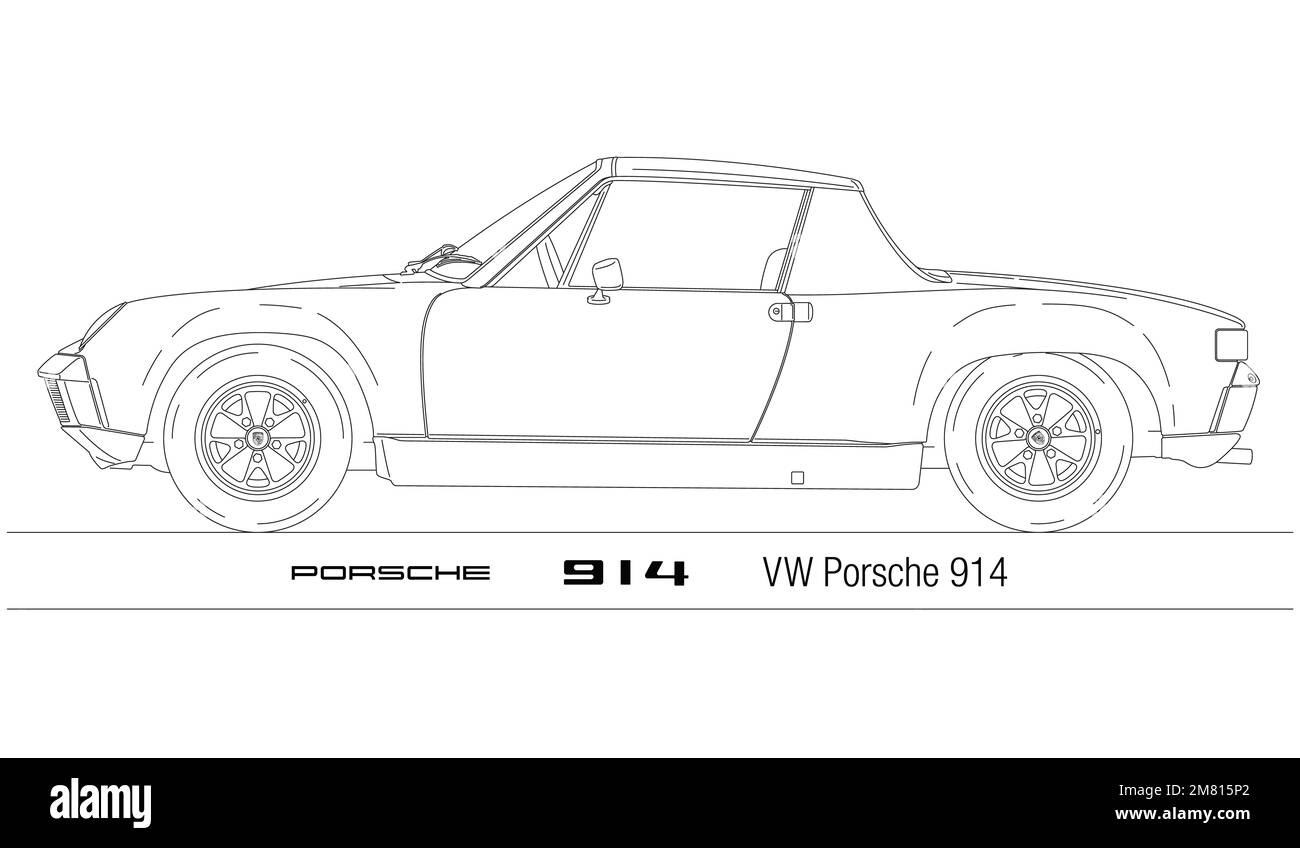 Allemagne, année 1972, silhouette Volkswagen Porsche 914, voiture de sport rétro vintage, illustration Banque D'Images