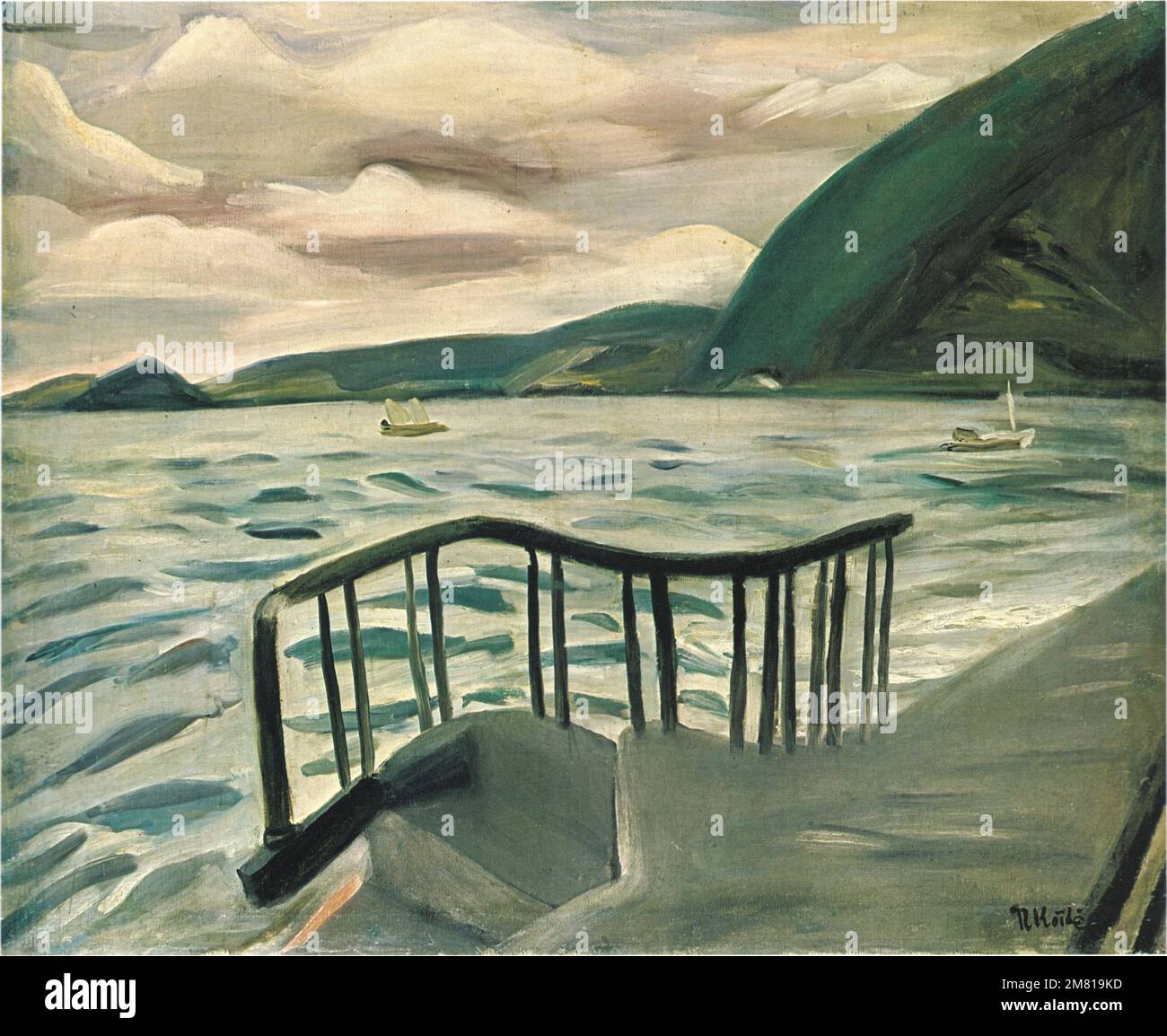 Koide Narashige - la mer - 1930 - scène de la côte avec des falaises de mer et des eaux agitées. Banque D'Images