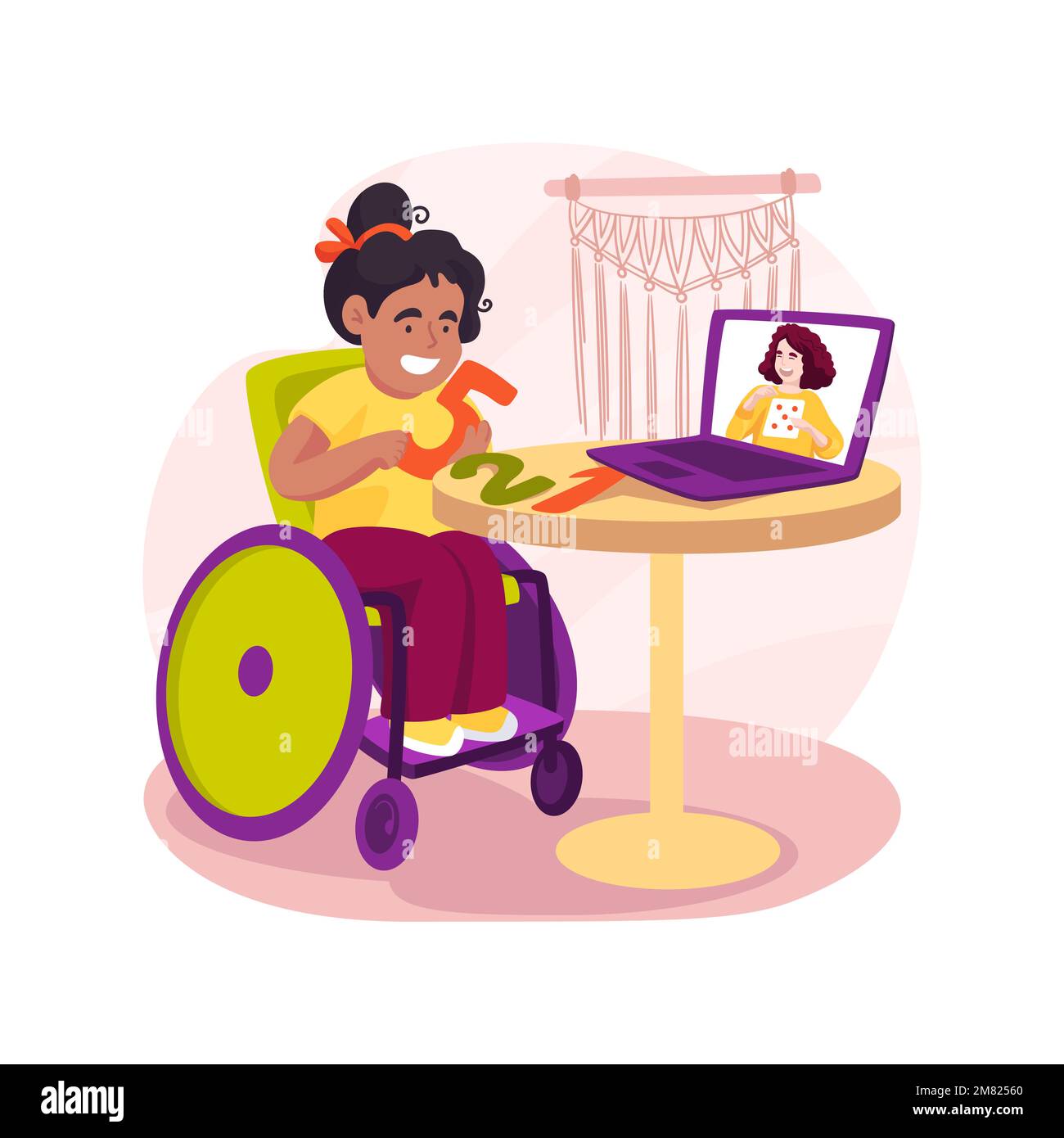 Tutorat en ligne pour les étudiants handicapés Illustration vectorielle de dessin animé isolée. Illustration de Vecteur
