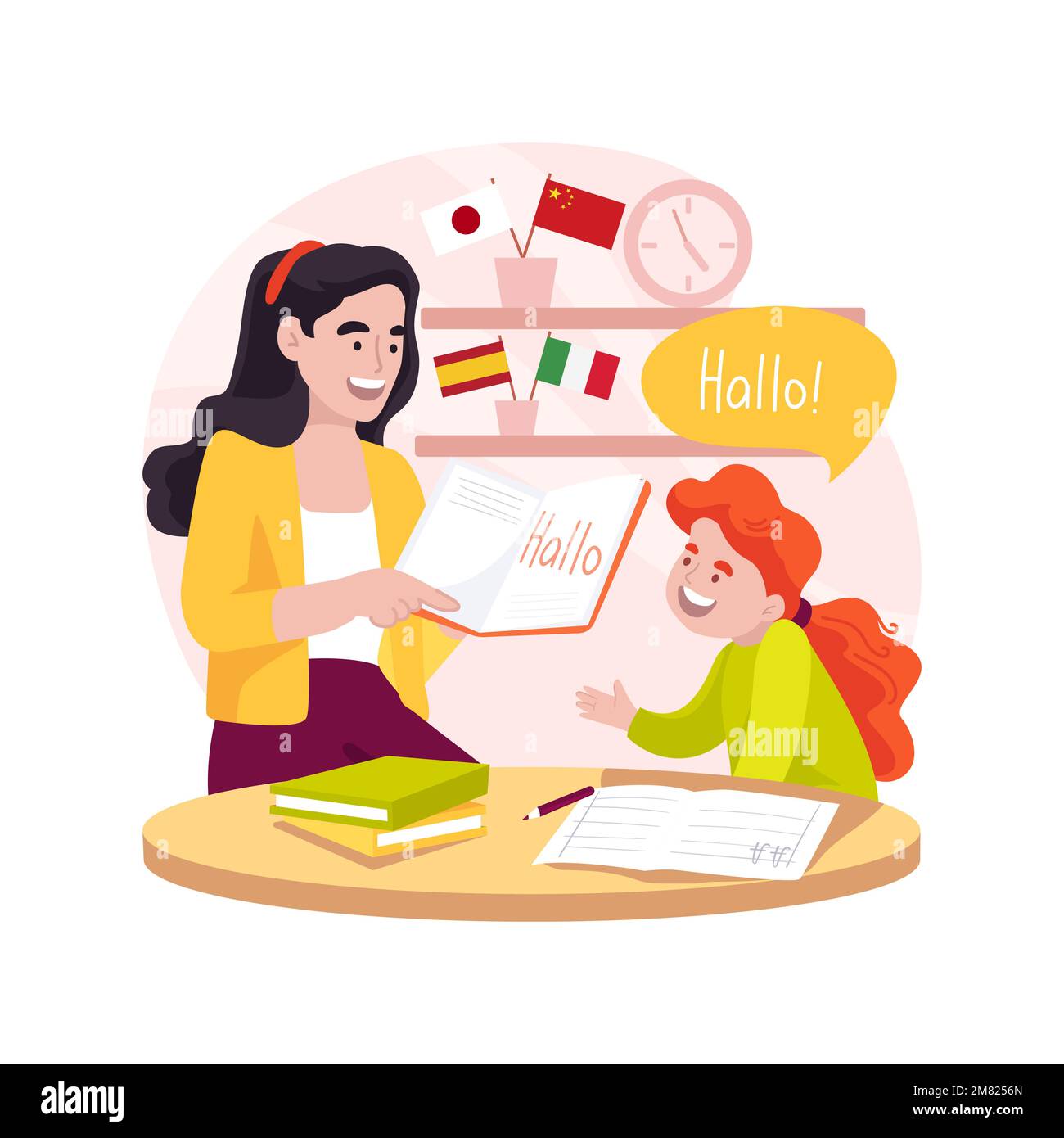 Illustration de vecteur de dessin animé isolé par un tuteur de langue étrangère. Illustration de Vecteur