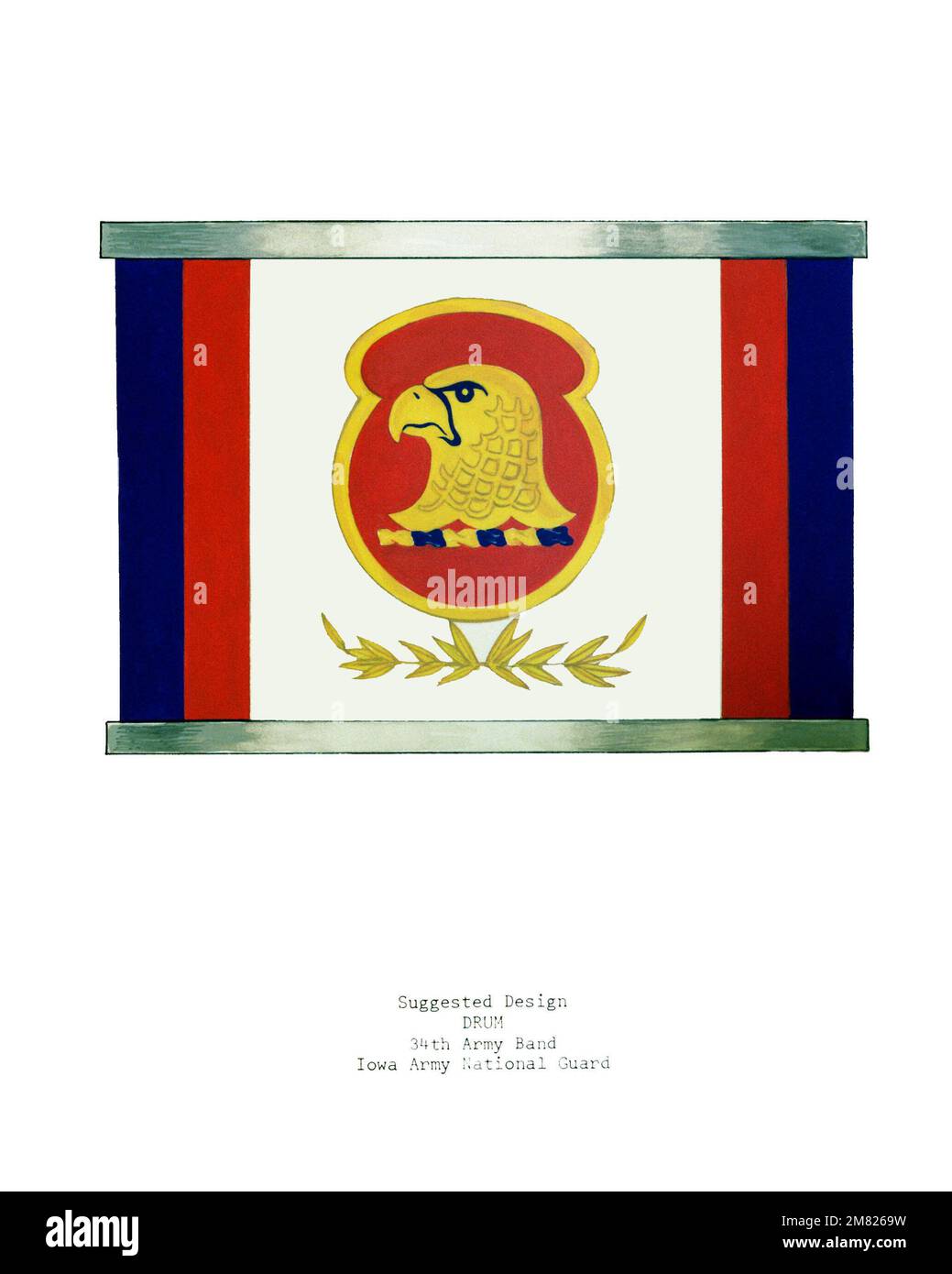 La conception du tambour pour la bande 34th de l'Armée, la Garde nationale de l'Armée de l'Iowa. Pays : inconnu Banque D'Images