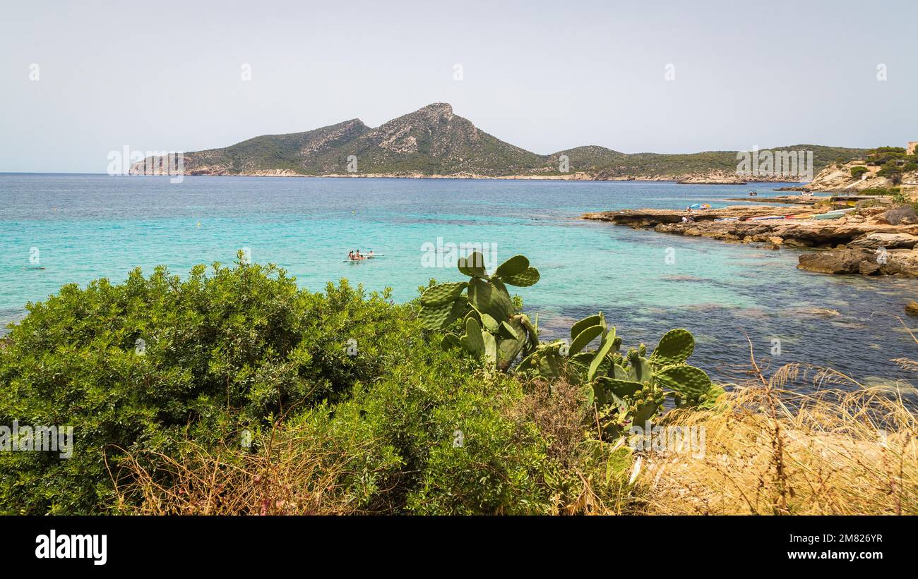 Vue sur l'île rocheuse de sa Dragonera, Sant Elm, Majorque, Espagne Banque D'Images