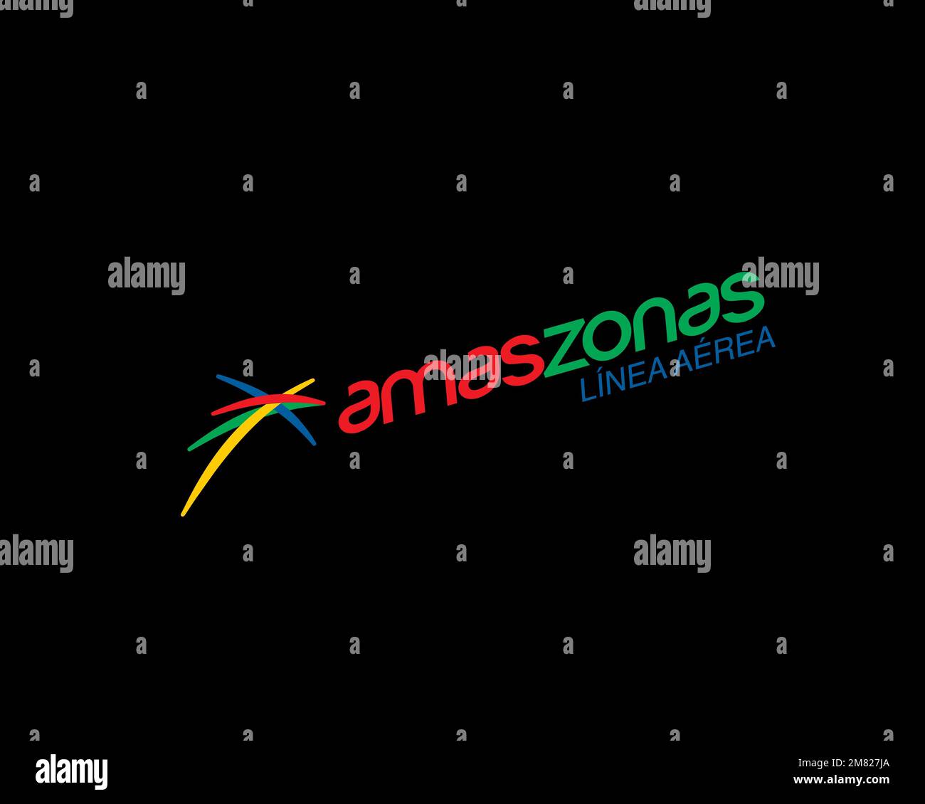 Linea Aerea Amaszonas, logo pivoté, fond noir Banque D'Images