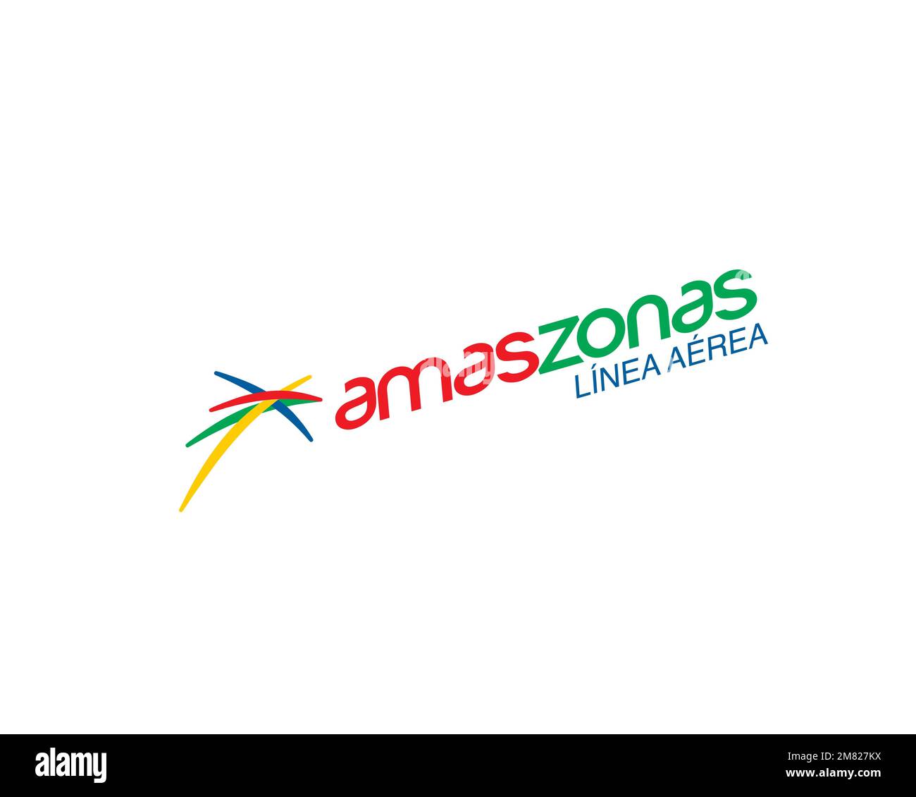 Linea Aerea Amaszonas, logo pivoté, fond blanc Banque D'Images
