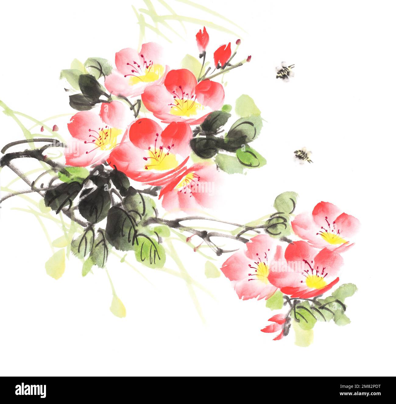 Peinture traditionnelle chinoise à l'encre d'orchidée Banque D'Images