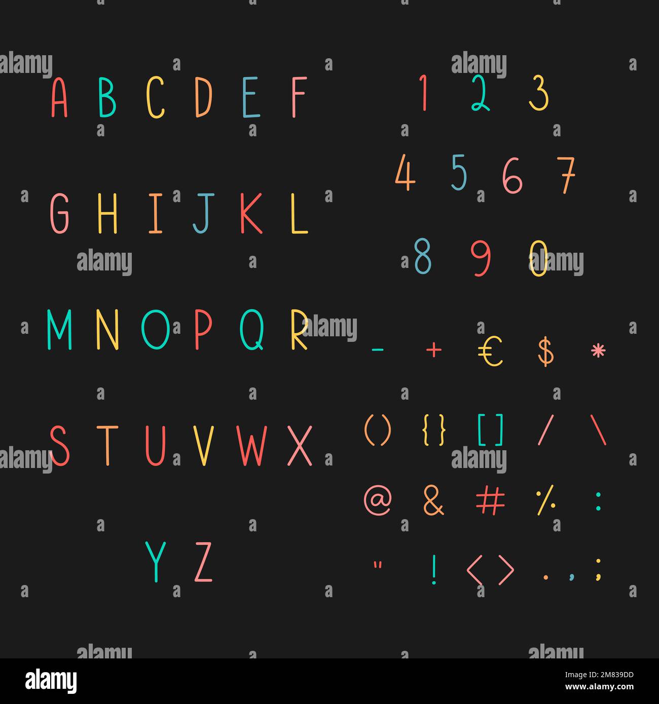 Alphabet stylisé et vecteur de jeu de symboles Illustration de Vecteur