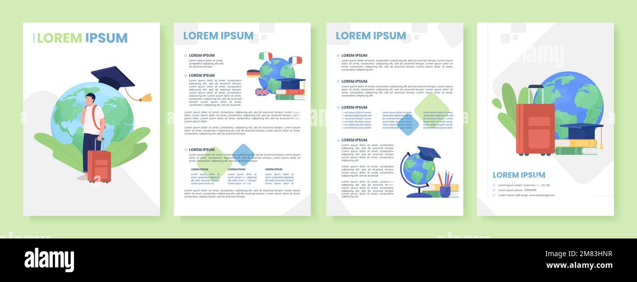 Modèle de brochure à vecteur plat pour les étudiants en voyage Illustration de Vecteur