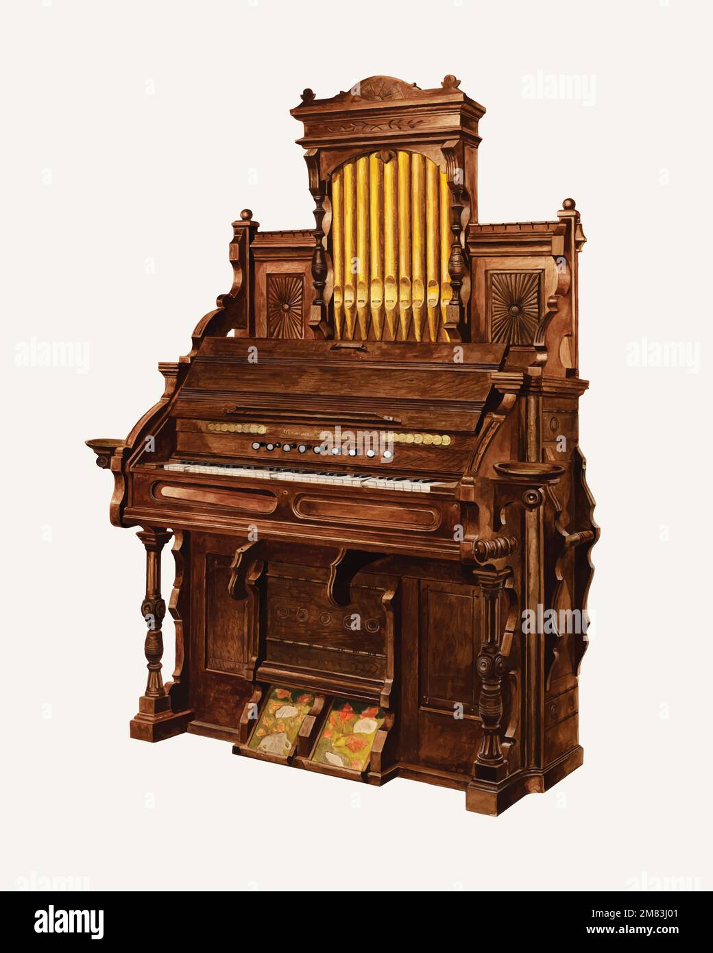 Vecteur d'illustration de l'orgue de l'église, remixé à partir de l'œuvre d'Amos C. Brinton Illustration de Vecteur