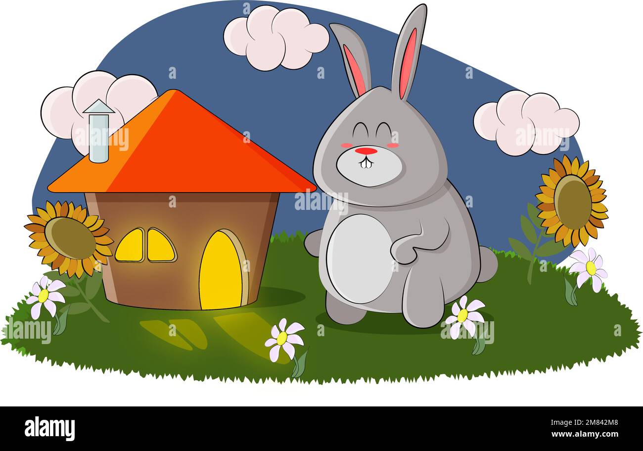 Un joli lapin est venu visiter les hamsters lors d'une belle soirée Illustration de Vecteur