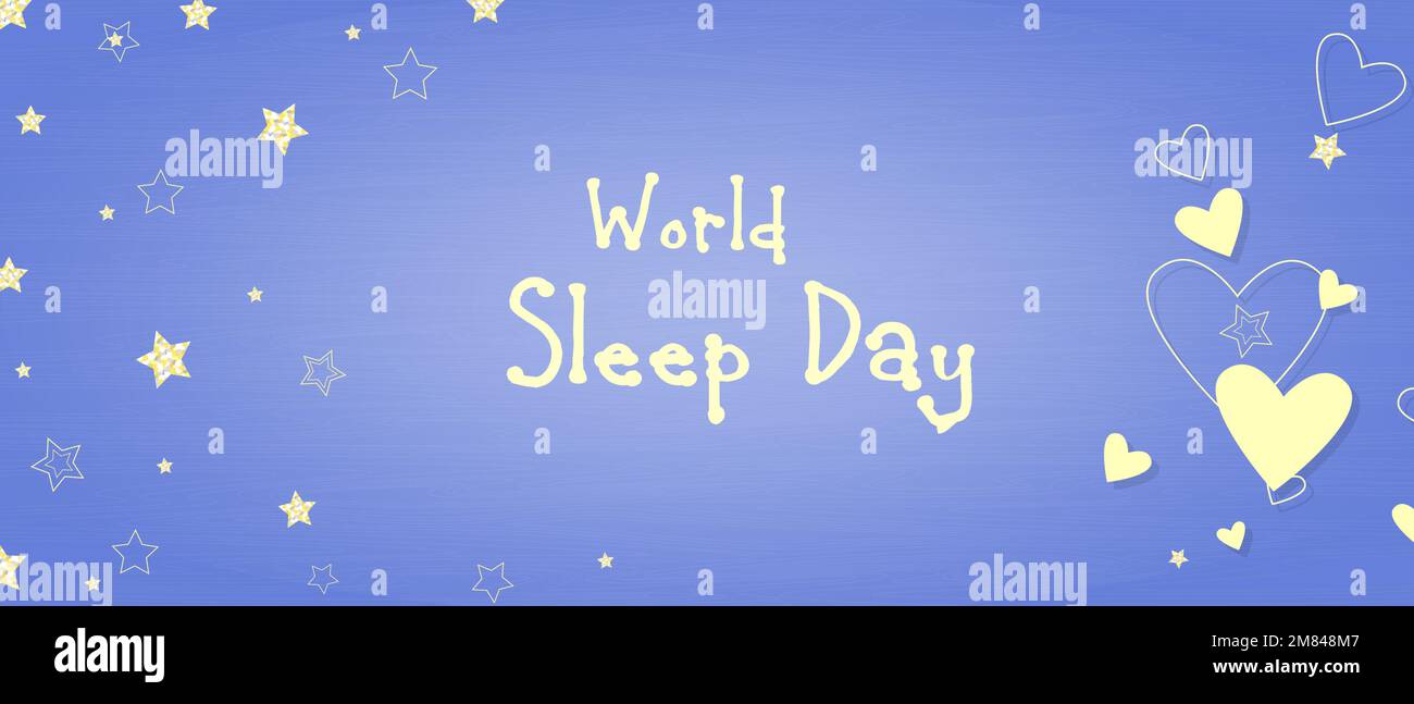 Bannière World Sleep Day , fond bleu avec étoiles et coeur. Illustration vectorielle Illustration de Vecteur