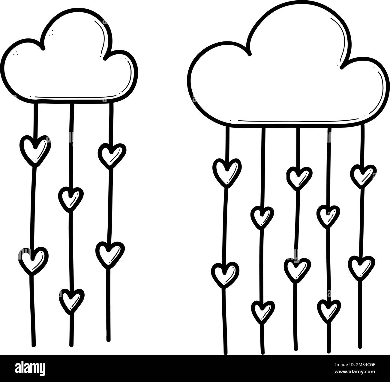 Dessin de nuages à la main avec des coeurs Doodle illustration de vecteur. Illustration de Vecteur
