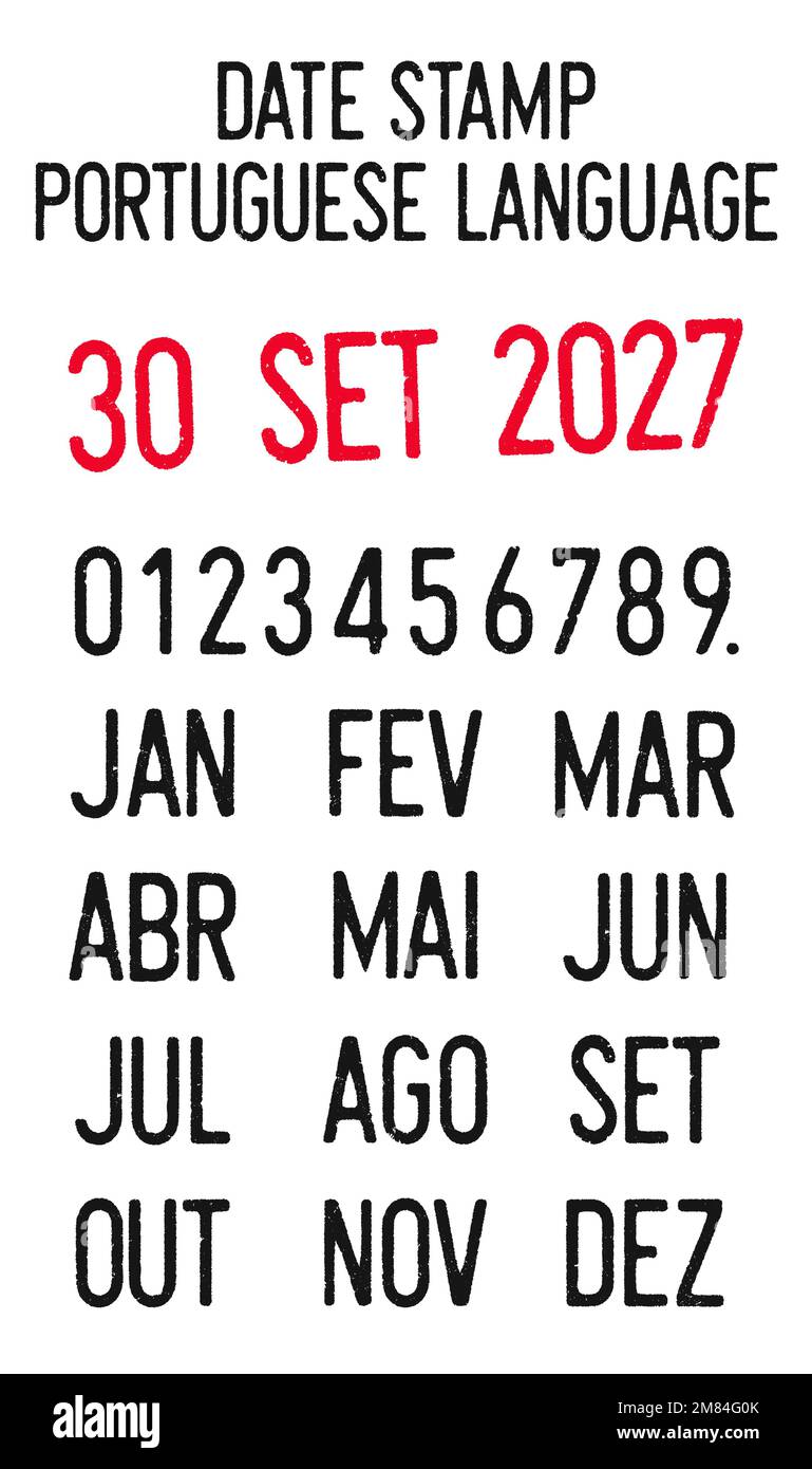 Illustration vectorielle des timbres de dates modifiables en portugais (jours, mois, années) Illustration de Vecteur