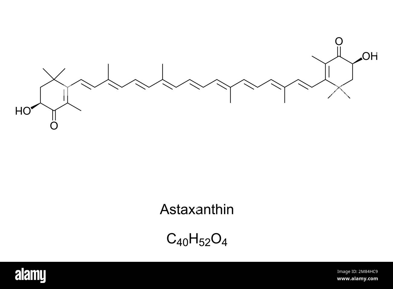 Astaxanthine, pigment rouge, formule chimique, produit par un certain type de microalgues, pigmentation de saumon, flamants et crustacés. Banque D'Images