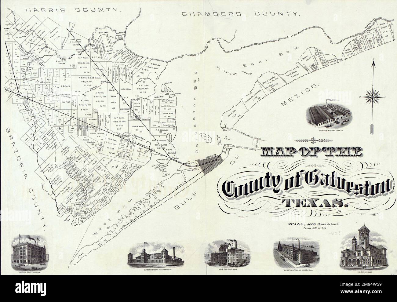 Une carte d'époque du comté de Galveston de l'État du Texas Banque D'Images
