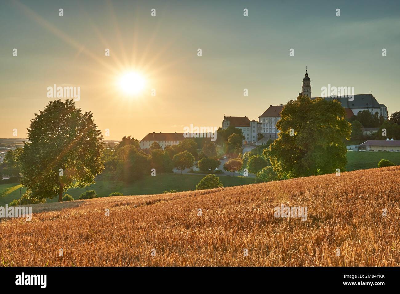 Kloster Neresheim mit Getreidefeld in der Abendsonne Banque D'Images