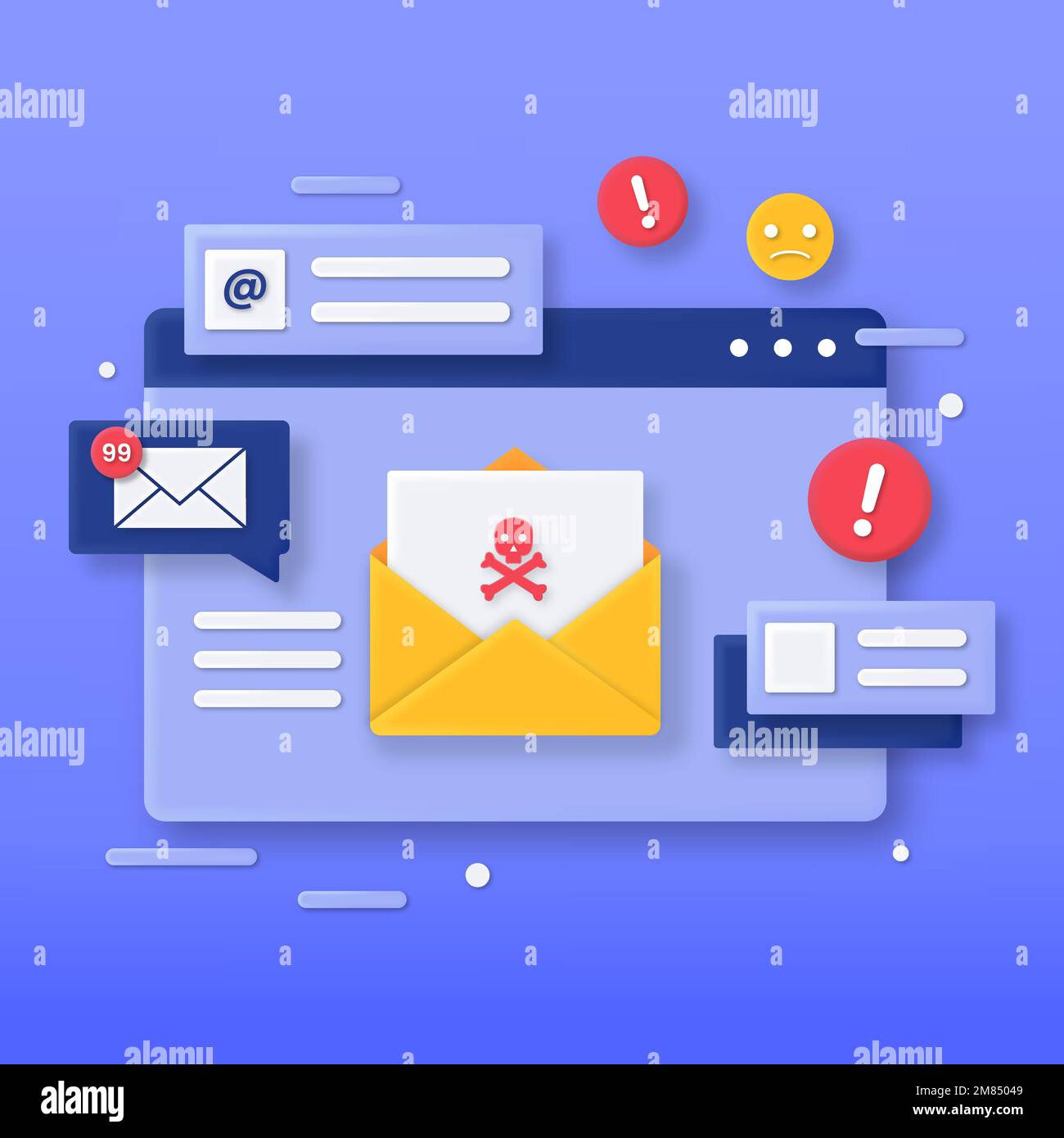 3D illustration d'un concept d'e-mail malveillant. Illustrations pour les sites Web, les pages d'arrivée, les applications mobiles, les affiches et les bannières. Illustration de Vecteur