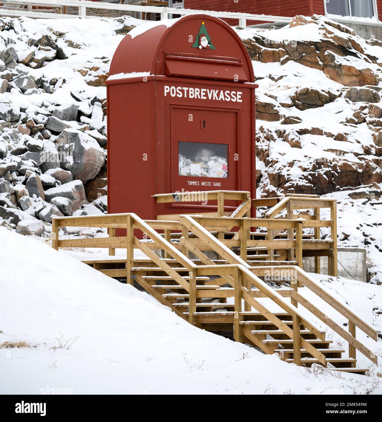 La boîte postale Père Noël dans la ville d'Uummannaq, à l'ouest du Groenland. Banque D'Images