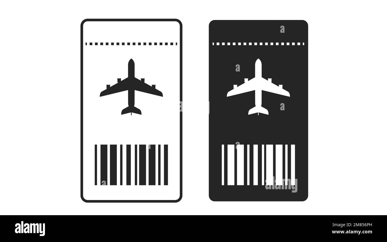 Icône billet d'avion. Illustration isolée plate noire et blanche d'un billet d'avion Illustration de Vecteur