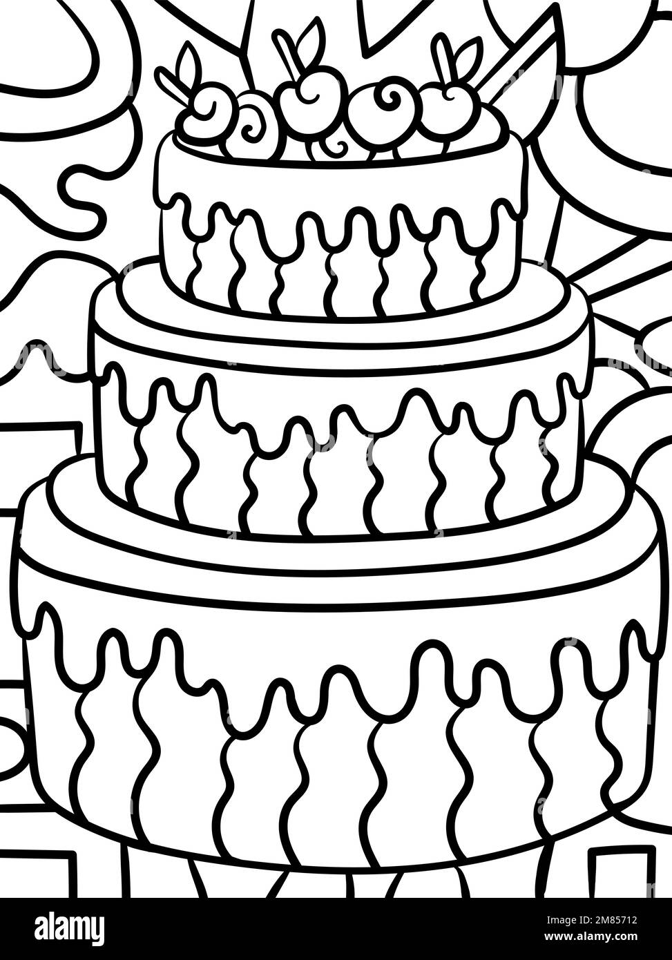 Page de coloriage de la nourriture sucrée à trois couches pour les enfants Illustration de Vecteur